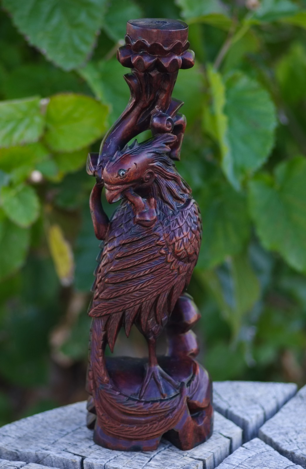 Oriental Boxwood Hand Carved Phoenix 12″ China 1950’s MAGNIFICENT SKILLFUL ART!