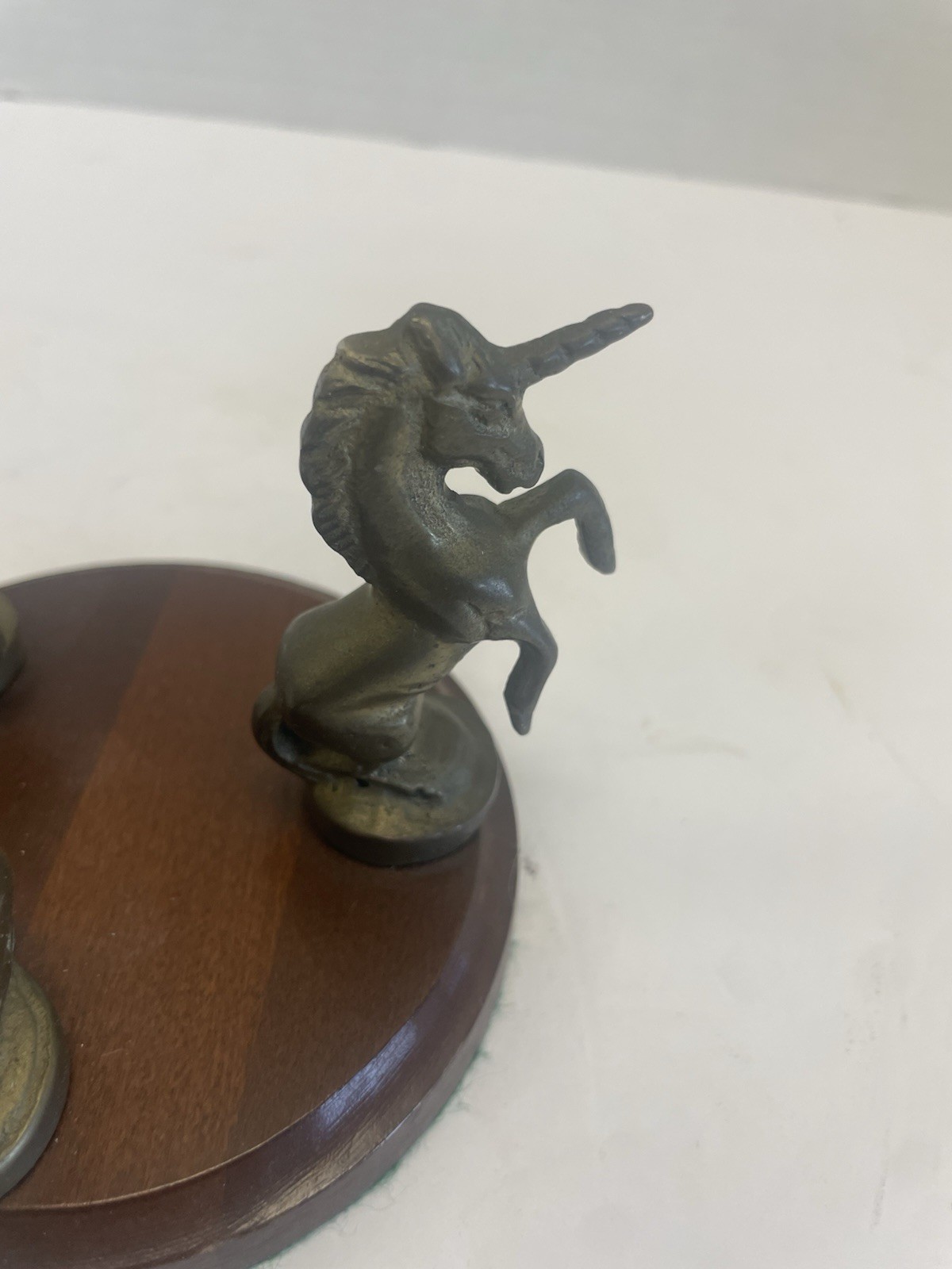Chinese Zodiac New Year Etched Crystal Ball W Vintage Brass Unicorn Stand