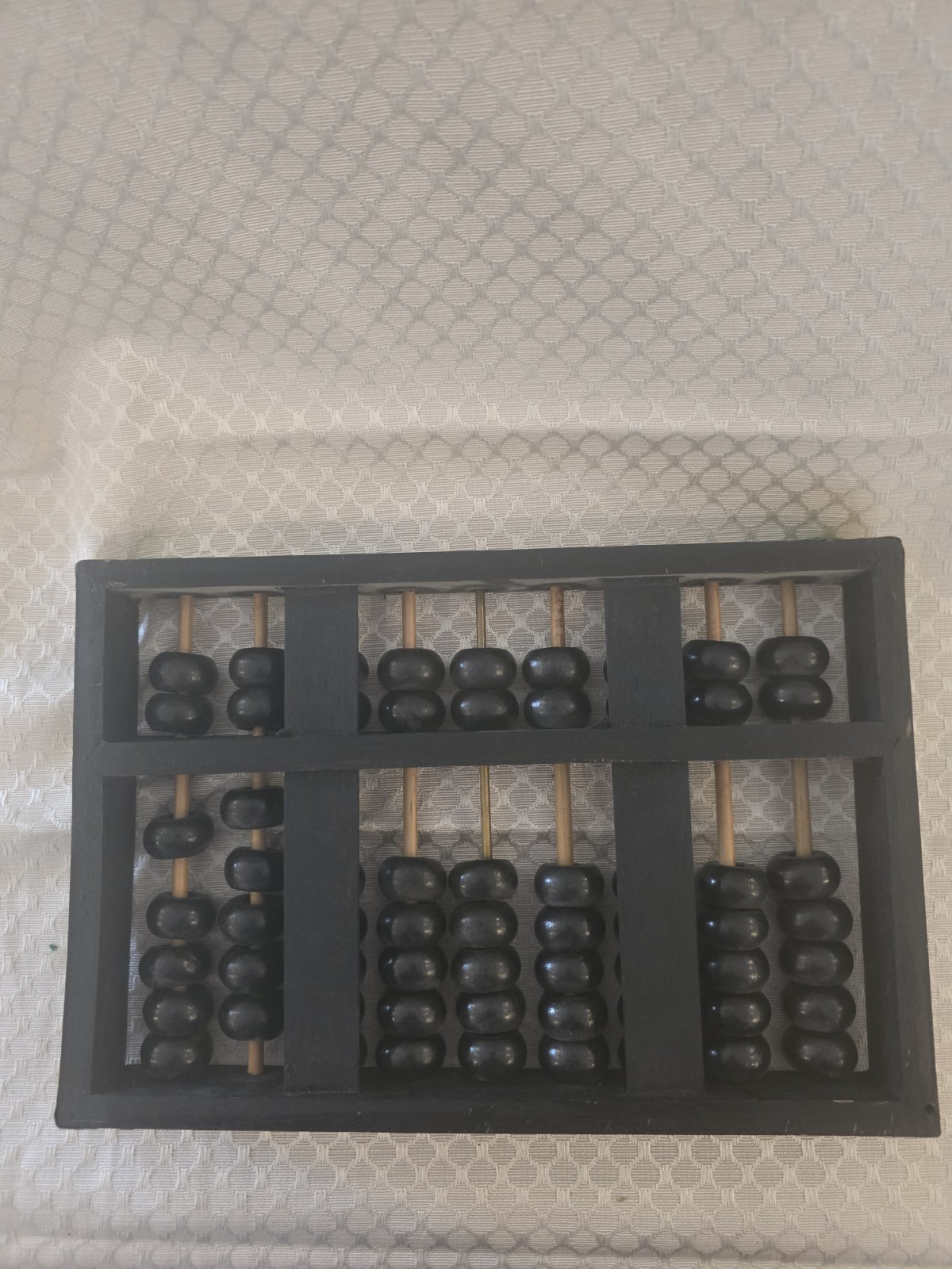 Vintage Chinese Lotus-Flower Brand Wood Abacus Suanpan 9 Column Brass Accents