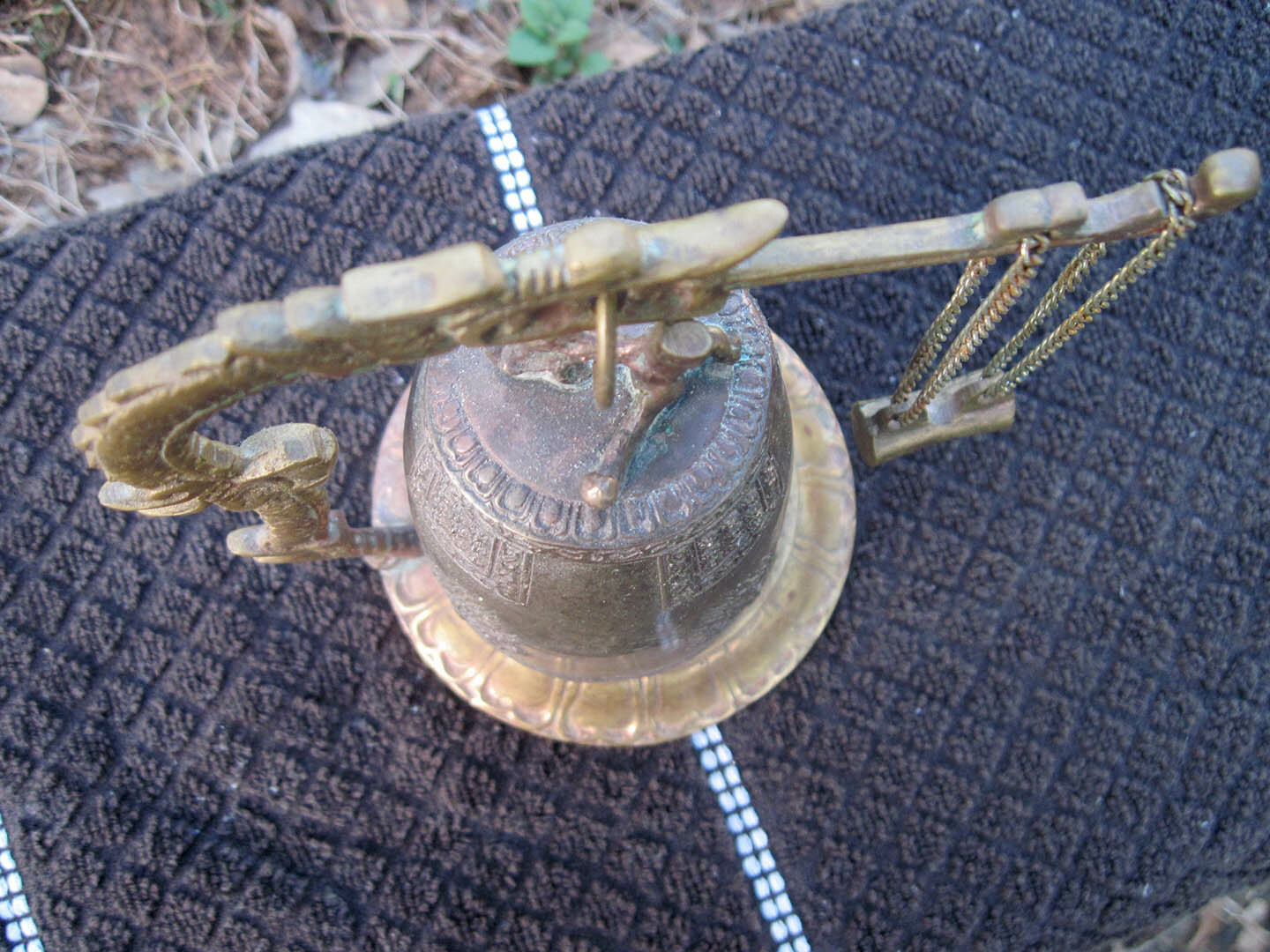 Vintage Asian / Oriental Bronze or Brass Dragon Bell w/ Swinging Hammer