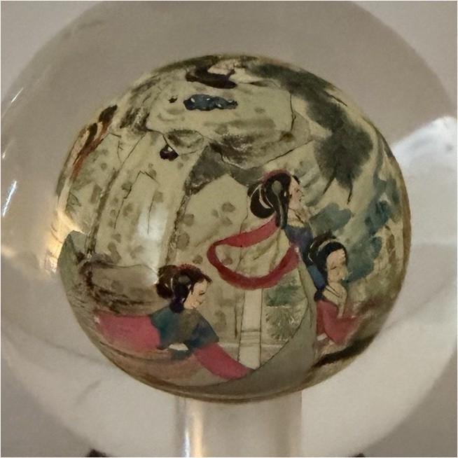 Chinese Handmade Inside Painted Glass Sphere with Wooden Stand