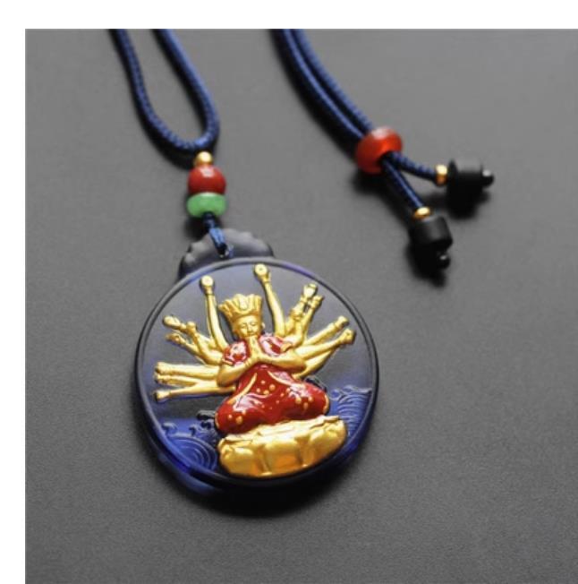 Chinese Blue Coloured Glaze Gild Colour Painting Maha Cundi Bodhisattva Pendant