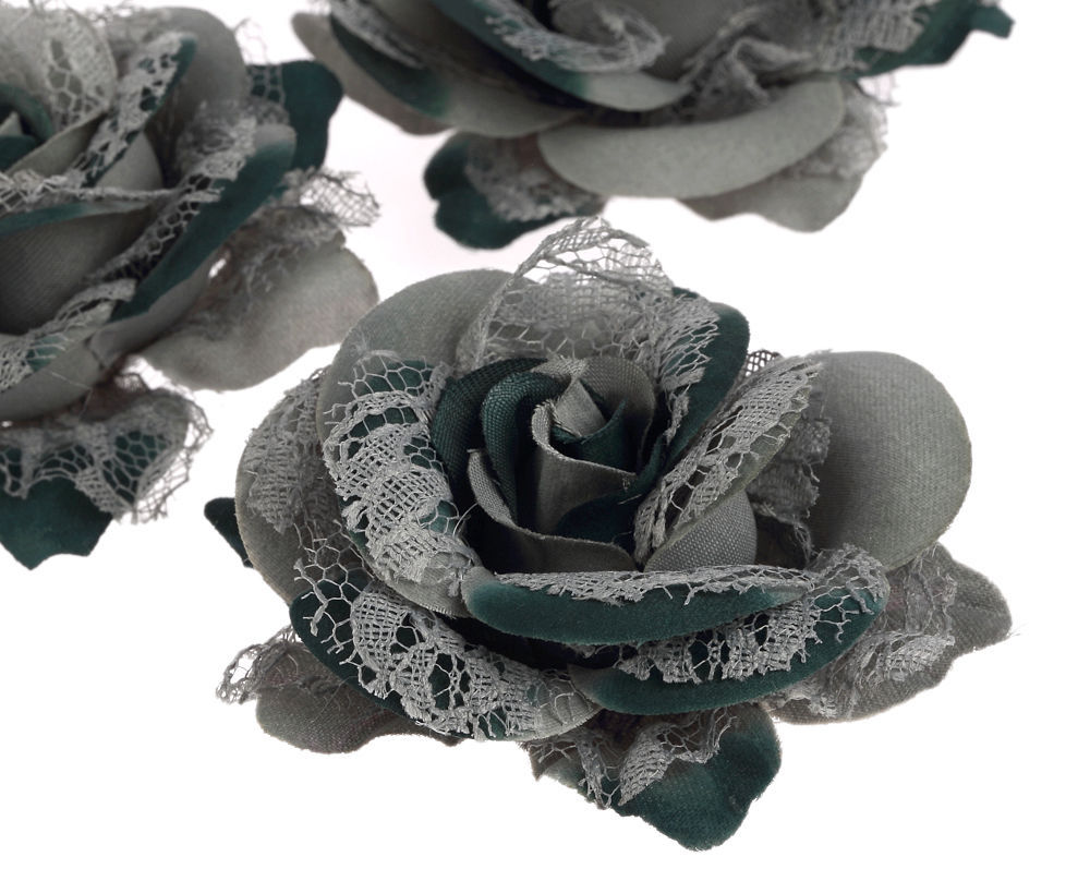 CraftbuddyUS 10 75mm 3D Vintage Teal Lace& Fabric Rose Flower Wedding Deocration