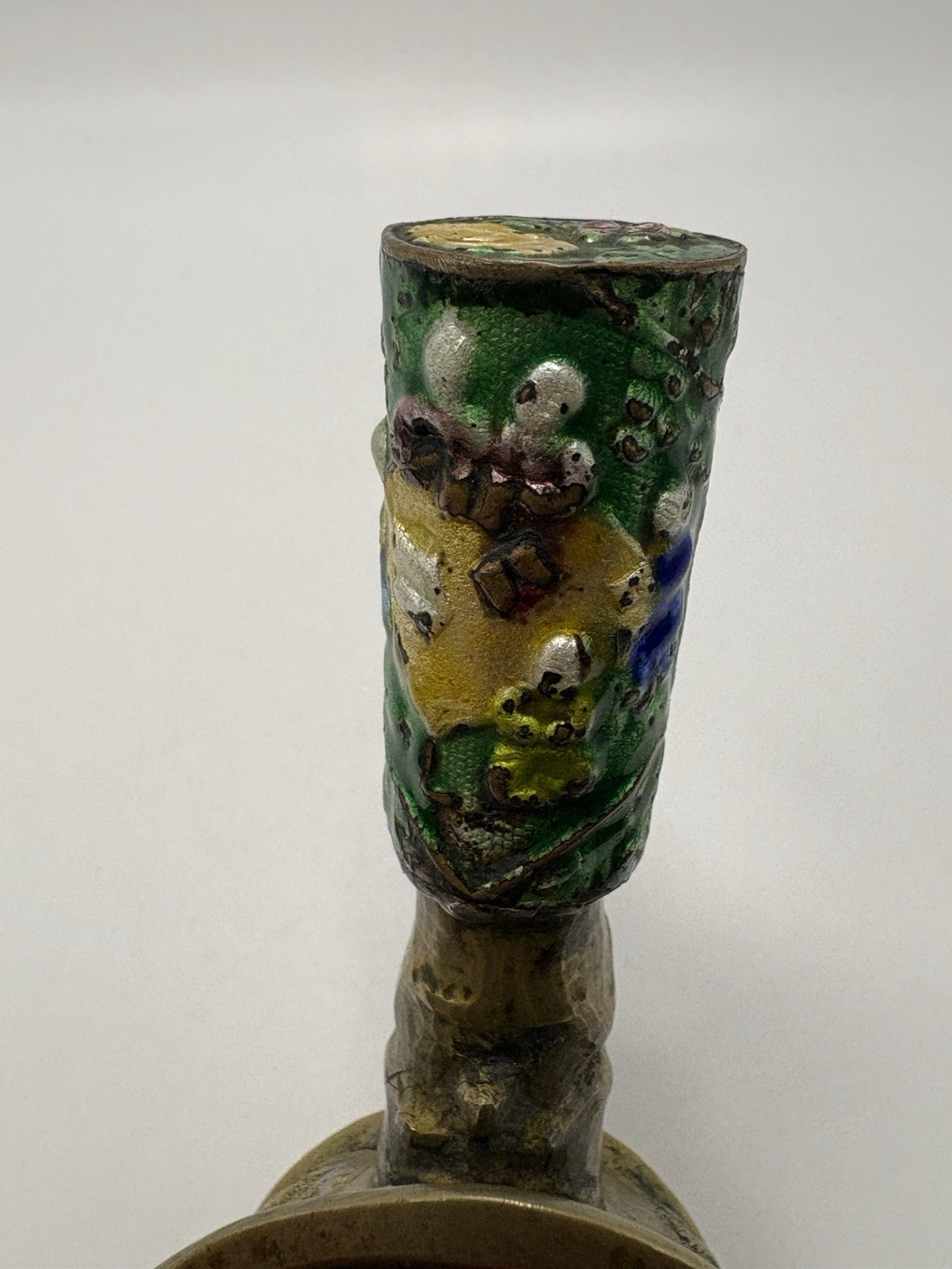 Vintage Chinese silk iron or coal iron with Cloisonné enamel handle