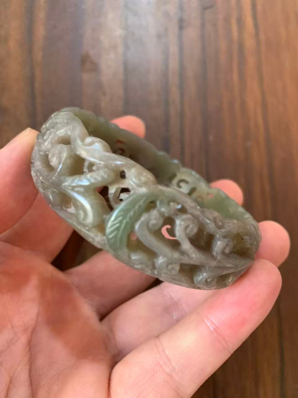 Rare Chinese Old Hetian Jade Hand Carved Hollowed-Out Bangle Bracelet