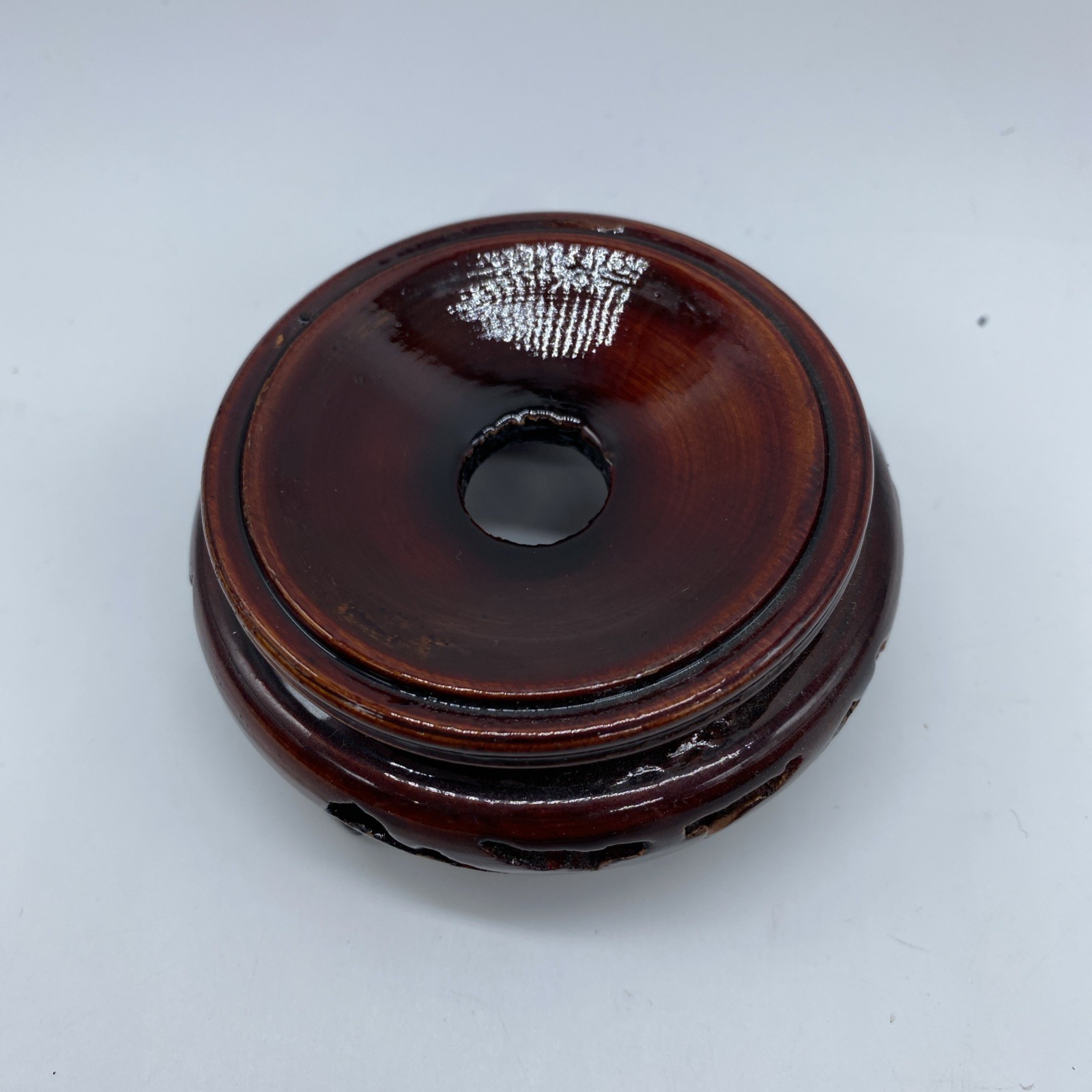 Asian Oriental Reverse Glass Ball Paperweight Shape Globe With Wooden Stand