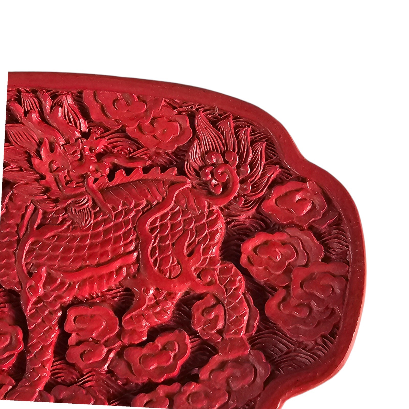 Vintage Chinese Decorative Cinnabar Lion Fu Dog Foo Dog Clouds Carved Dish 4″