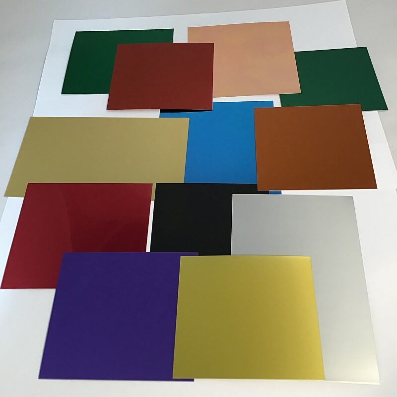 12 ANODIZED ALUMINUM SHEETS/ASSORTED COLORS AND SIZES/.008″ & .003″ 1145 ALLOY H