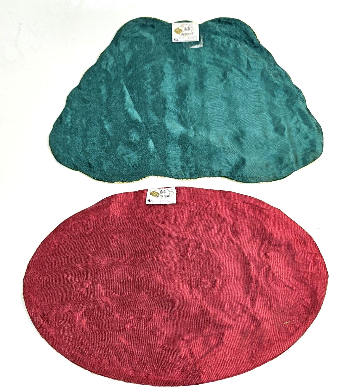 2-VTG Golden Cloud Chinese Hand Embroidered Gold Thread Silk Fish Doily Mats