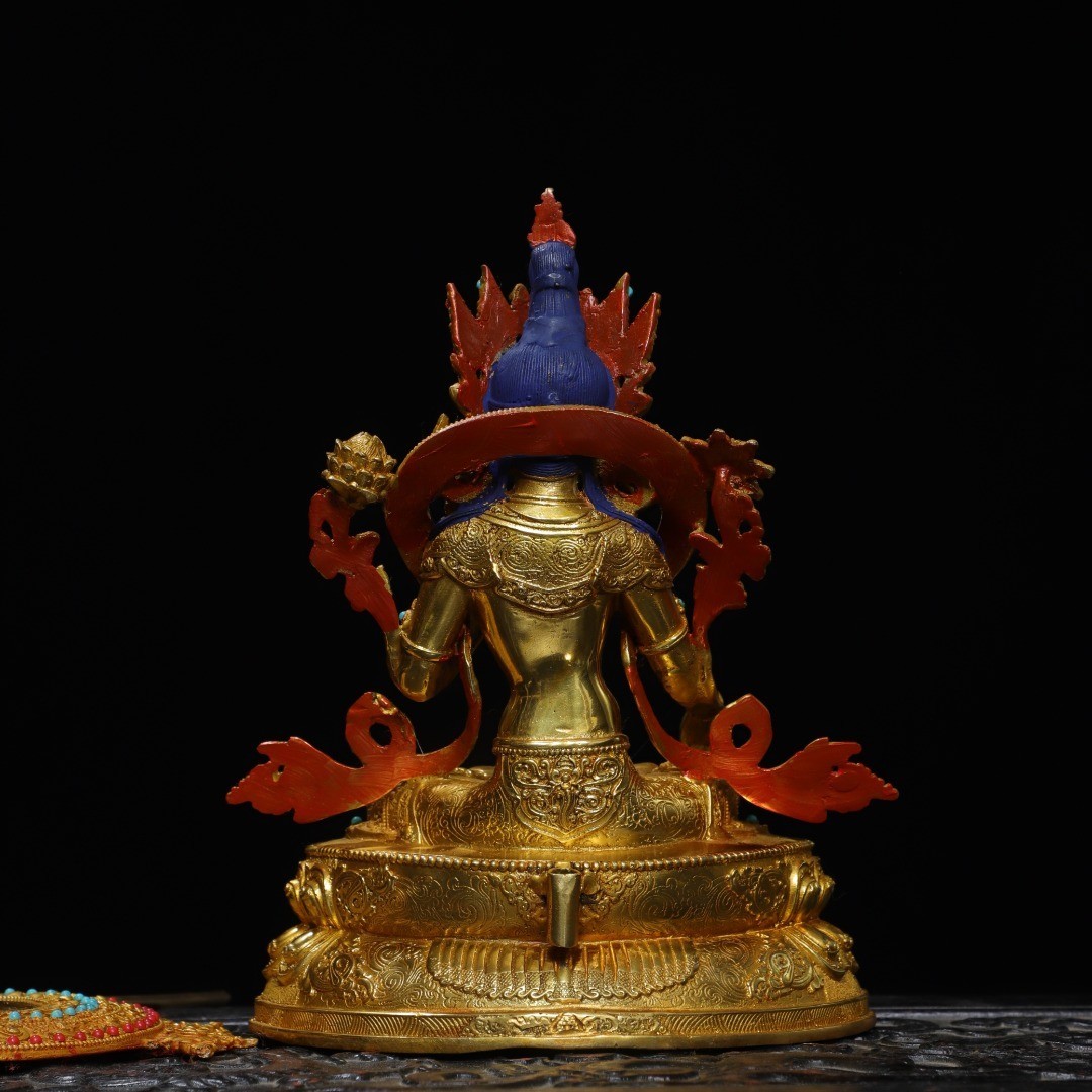 Bronze gilded painted statue of the Longevity Buddha