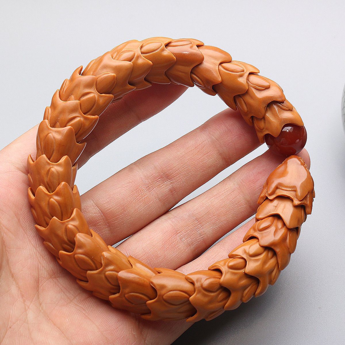 Hand Carved Olive Nut Dragon Scale Bracelet Hollow Design Wenwan Jewelry