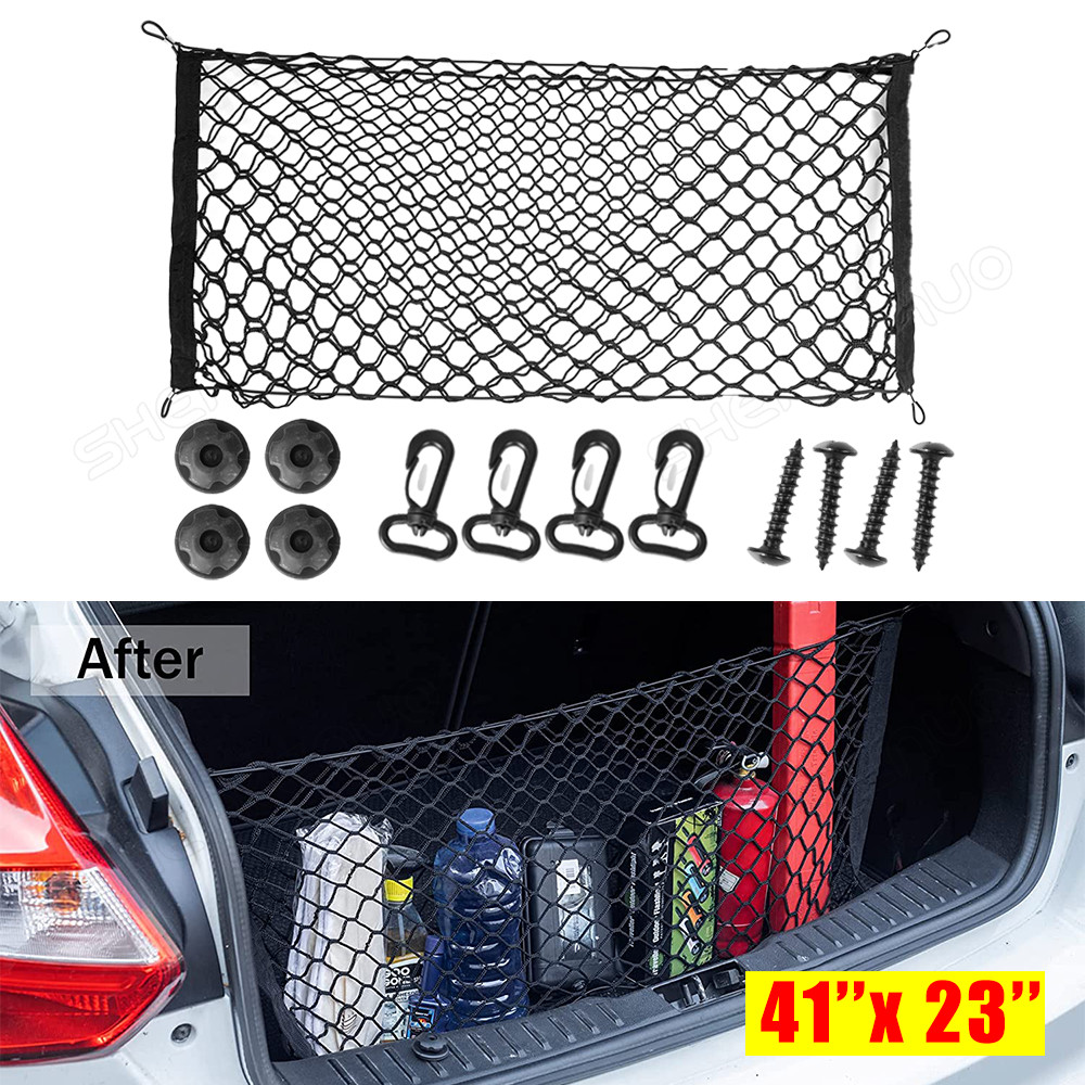 41*23inch Trunk CARGO NET Car Nylon Elastic Mesh Organizer Truck SUV 4 Hook Rear