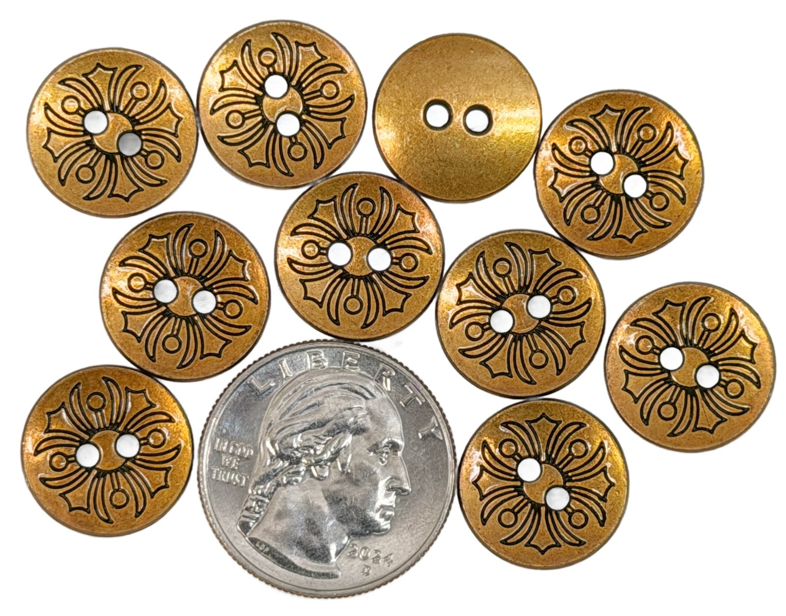 10pc Antique Gold Floral Metal Button 2-Hole Flat Back Sewing Craft Buttons 16mm