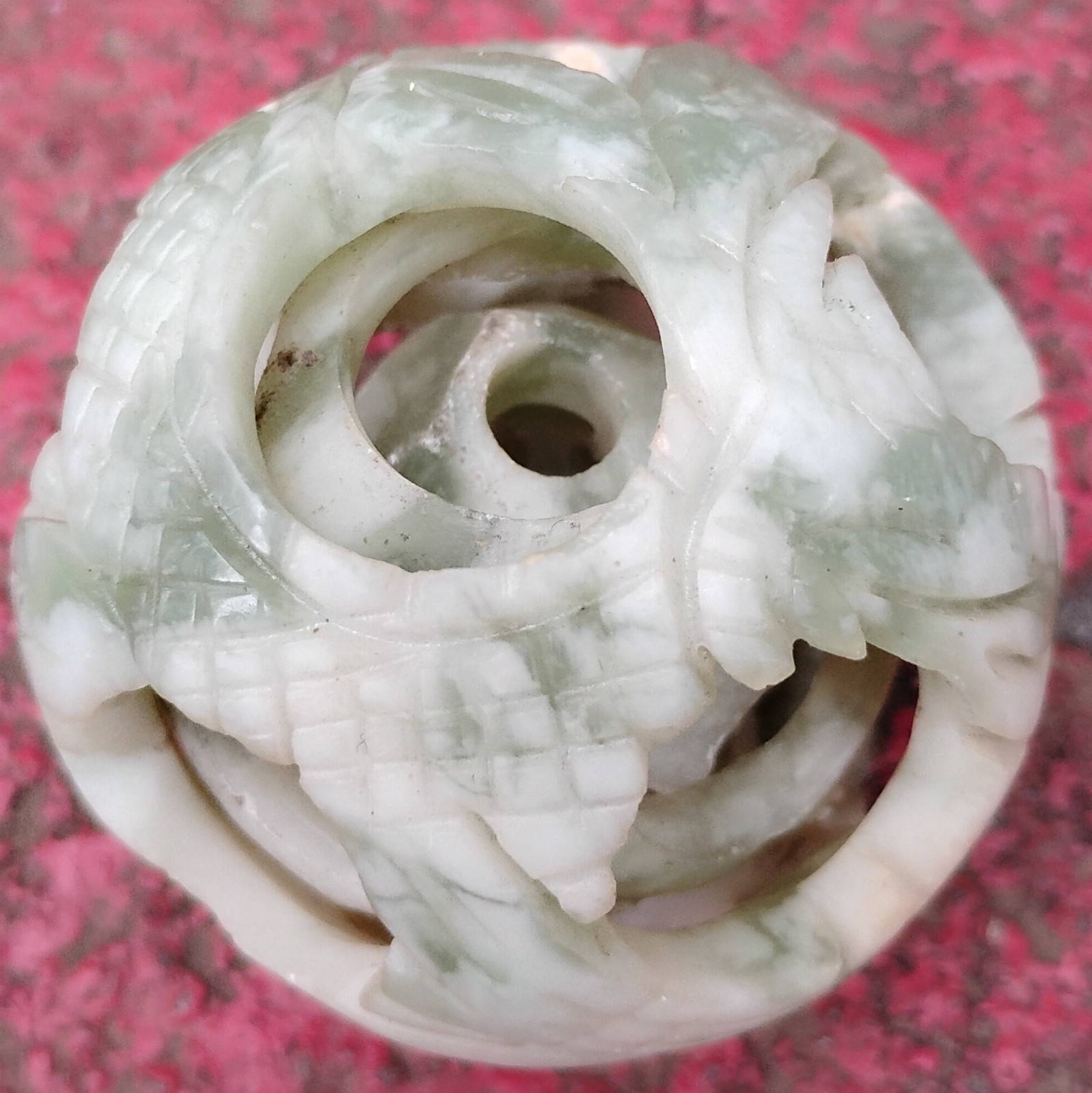 Vintage Chinese Carved Jade Stone Puzzle Ball Sphere 4-Layers Deep 2”