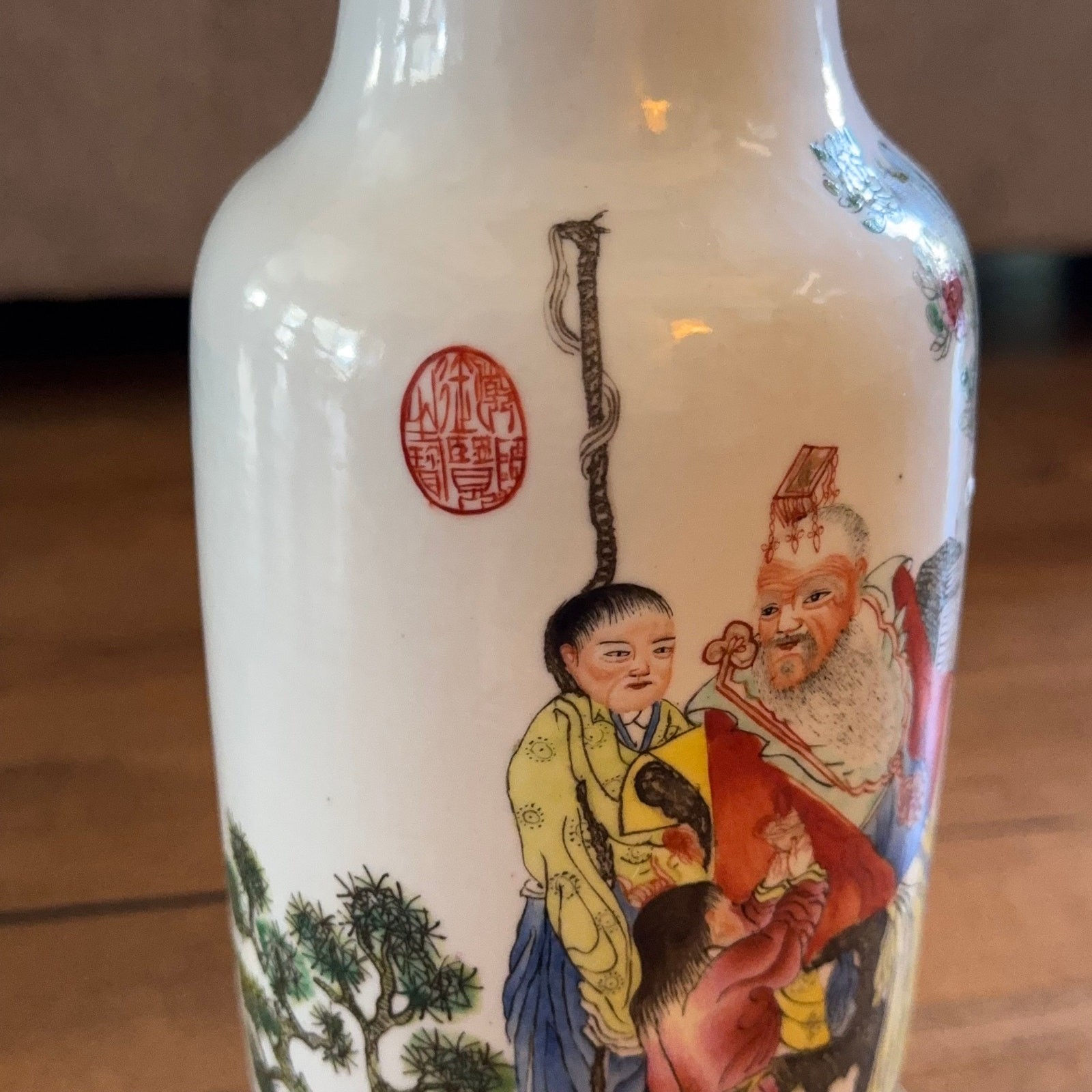 Vintage Chinese Porcelain Vase Lamp Shou Xing 28” Famille Rose Characters