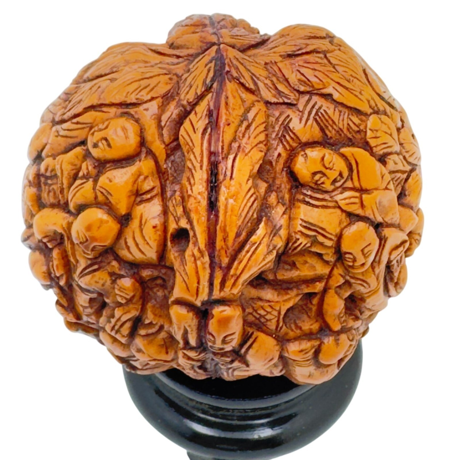 1000 Faces Walnut Carved Wooden Pedestal Stand Base Antique Hand Carved #3