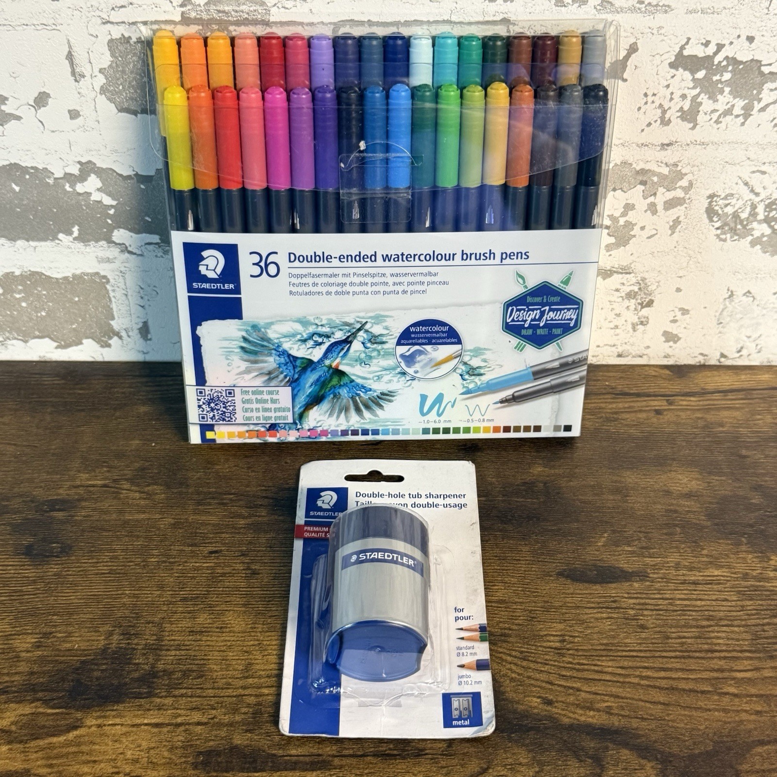 NEW Staedtler 36 Double-Ended Watercolor Brush Pens w/ Double Hole Sharpener