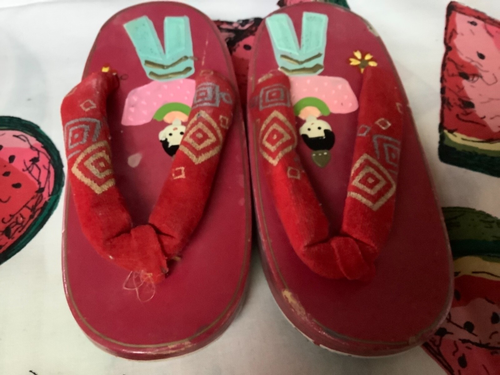 CHILDREN’S CHINESE WOODEN KIMONO CLOGS 6” Long x 2 5/8” Wide