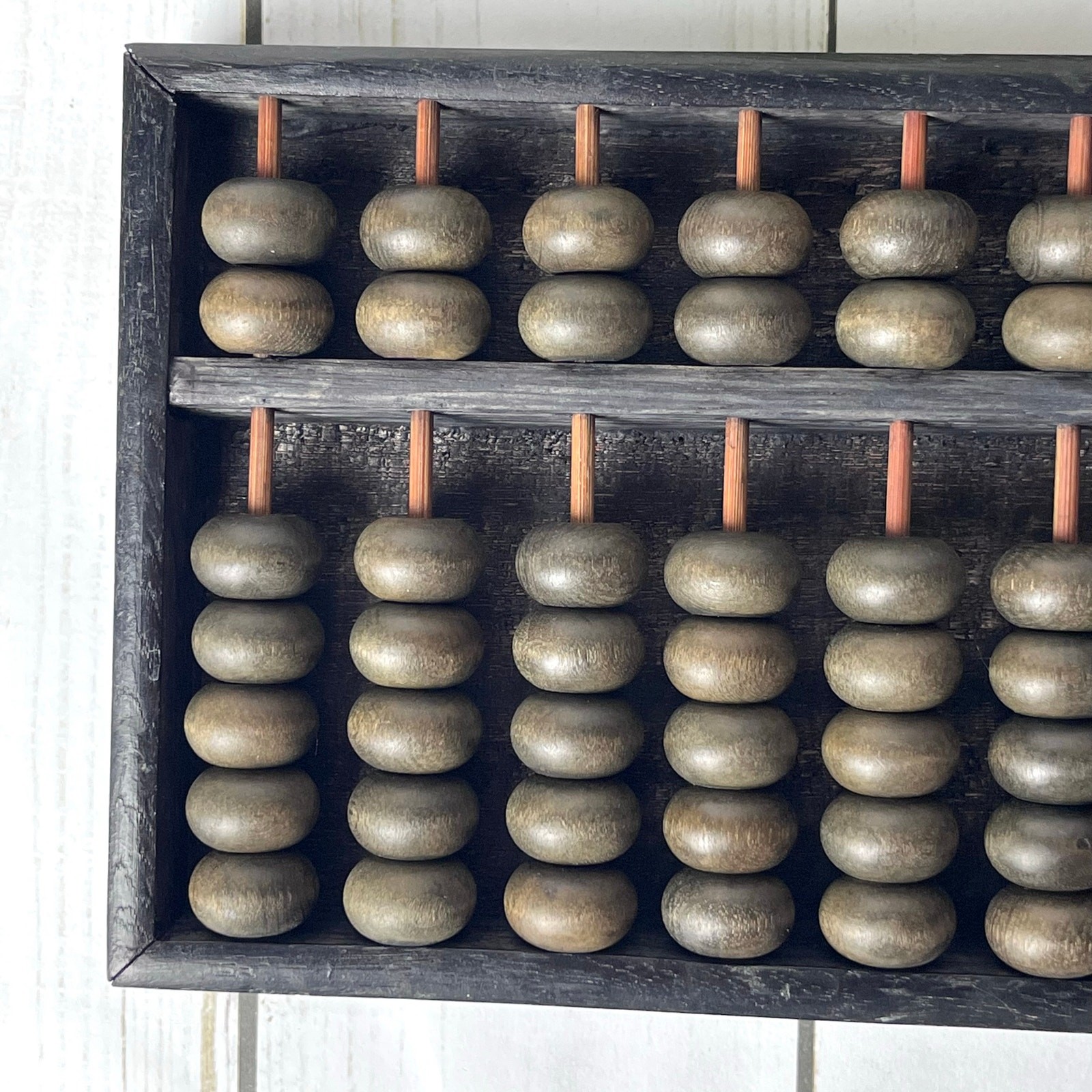 Traditional Chinese Wooden Abacus 2:5 Bead Configuration 13 Rows Black Wood Box