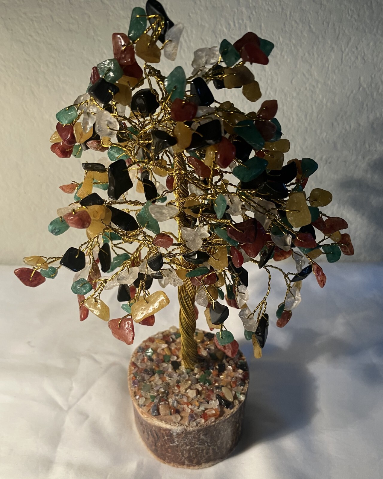 Handmade Multicolor Jade Bonsai Tree Wood Base 9″ x 5″