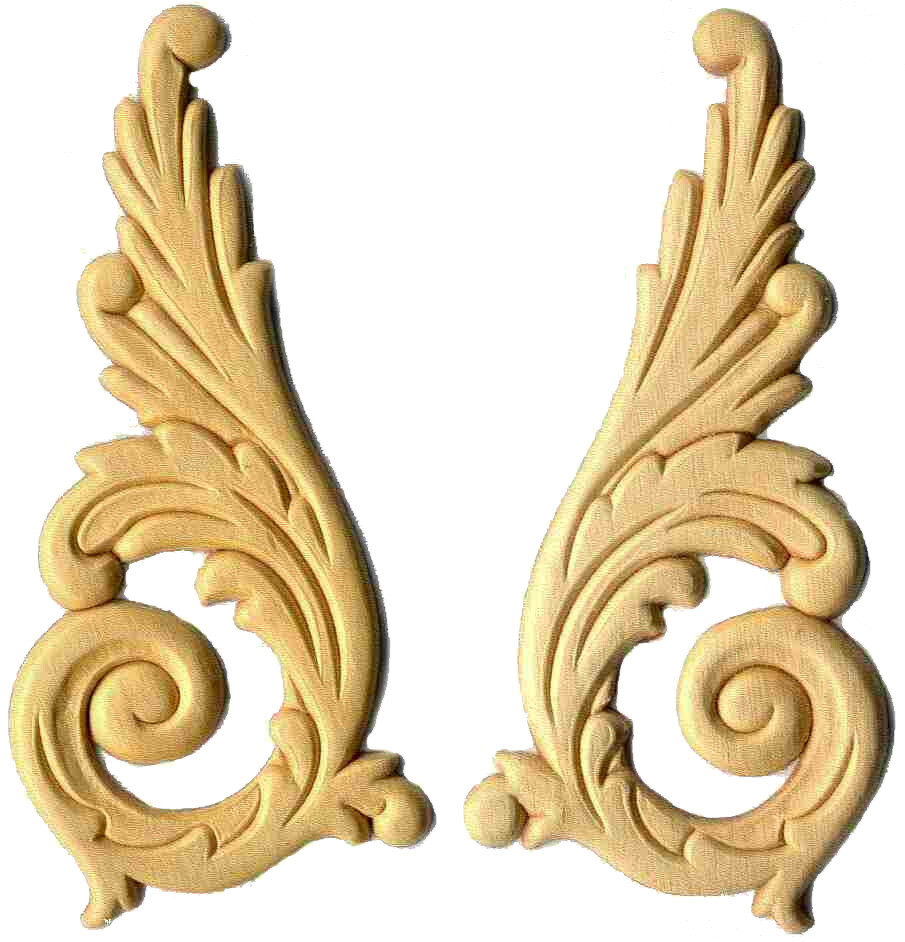 (5 Pack) 6 inch x 2 3/4 inch Pair of Birch Wood Feathered Upsweeps Applique