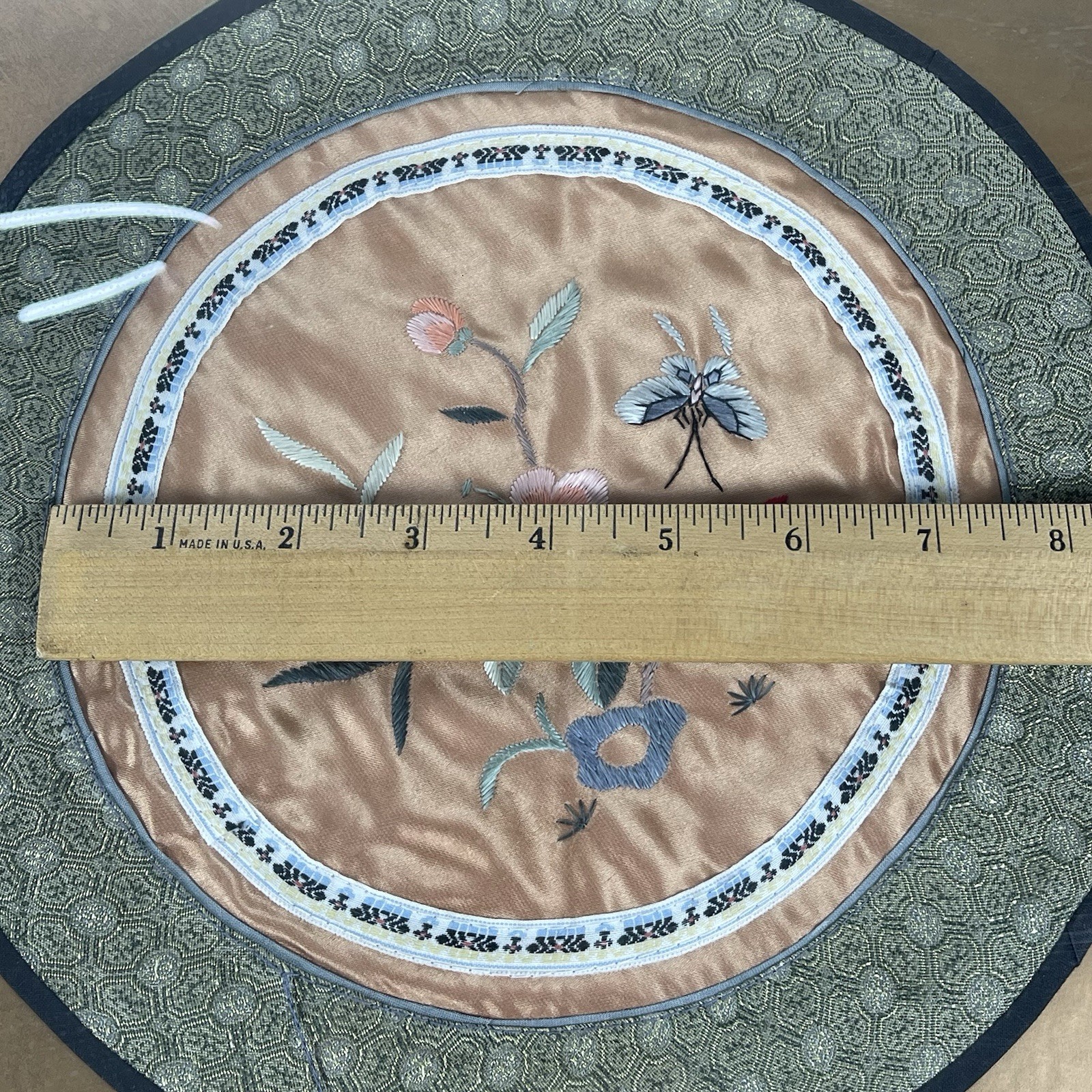 Vintage Chinese Silk Embroidery Art 10.5” Round Floral & Butterfly in 13” Frame