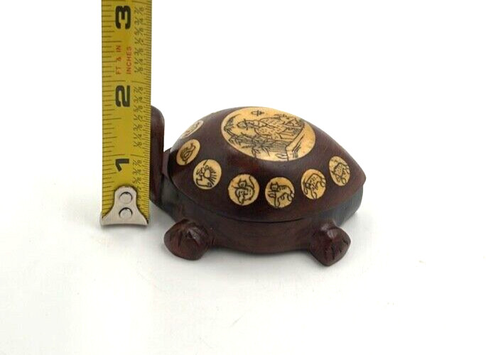 Chinese Wooden Zodiac Turtle With Compass