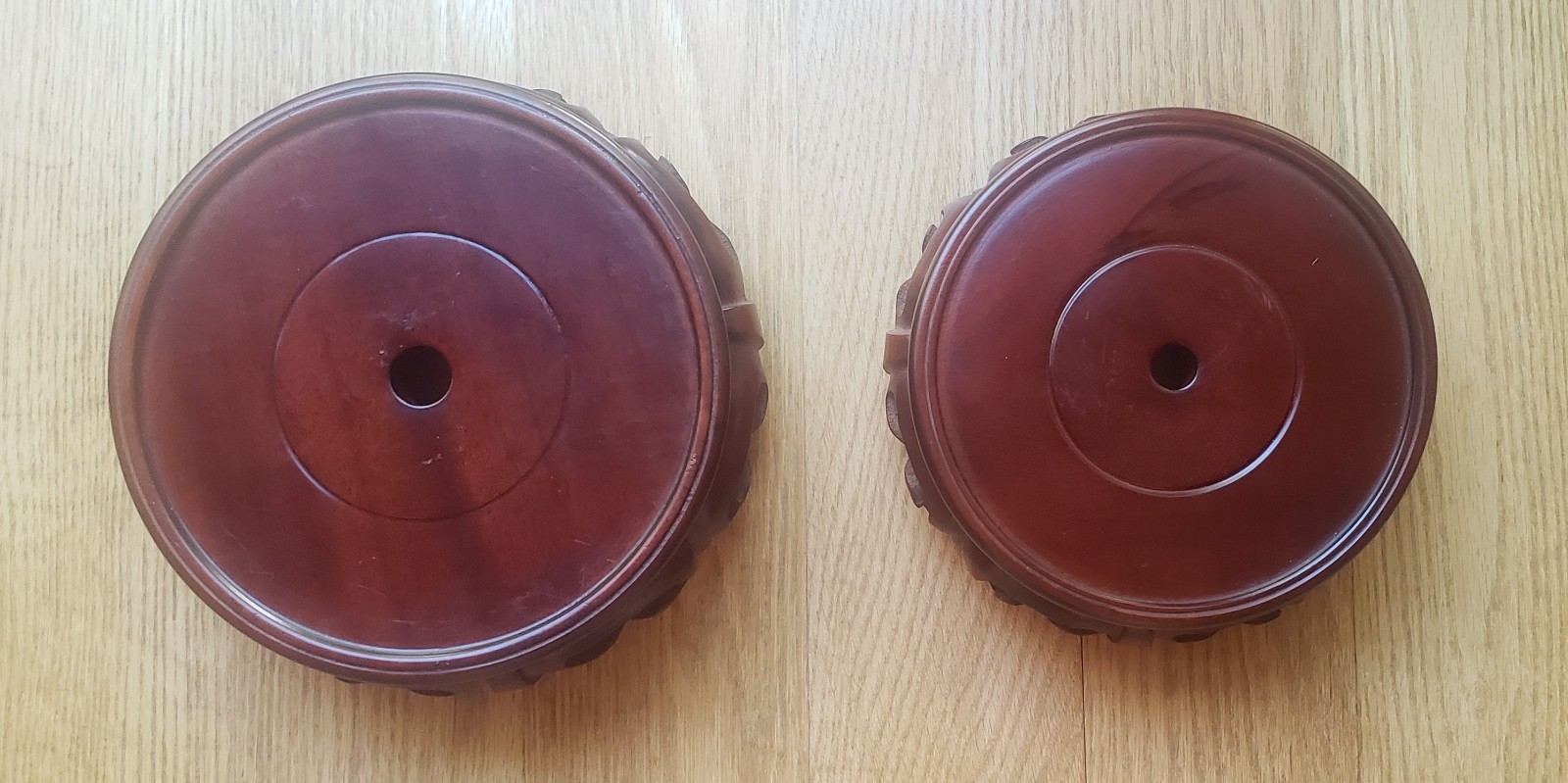 Vintage Carved Wood Display Stand Chinese Rosewood Vase Pedestal Base 2 pieces