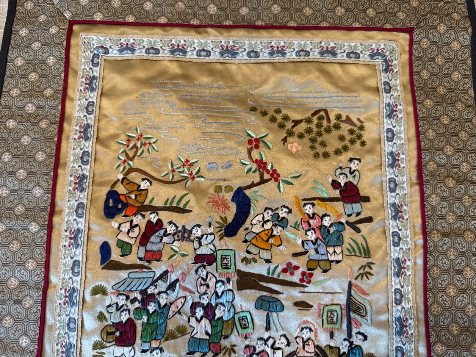 Vintage Chinese Silk Embroidered Textile 100 Children Design