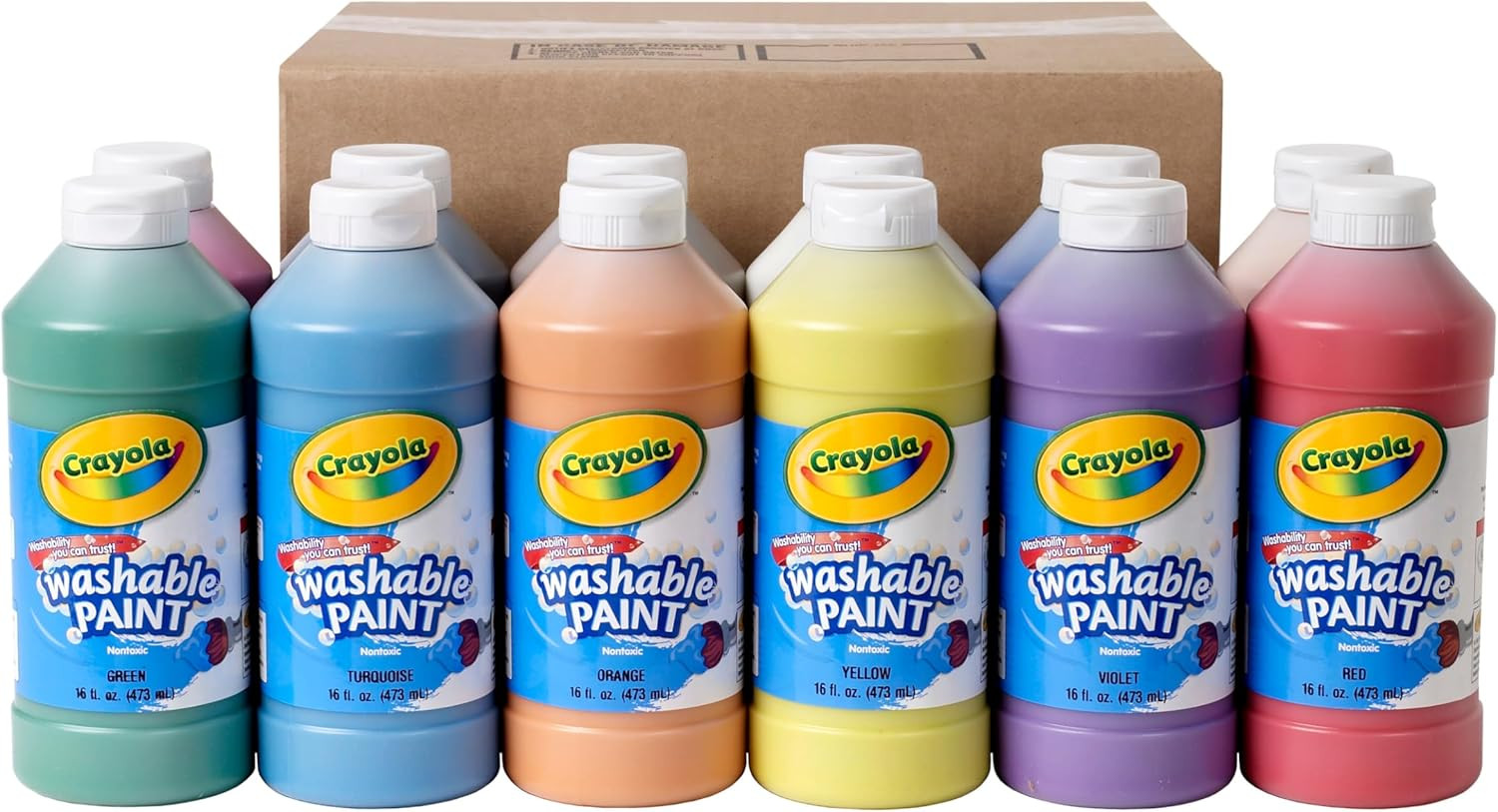 12ct Crayola Washable Paint Bulk Set Kids Art Projects 16oz Bottles Nontoxic New