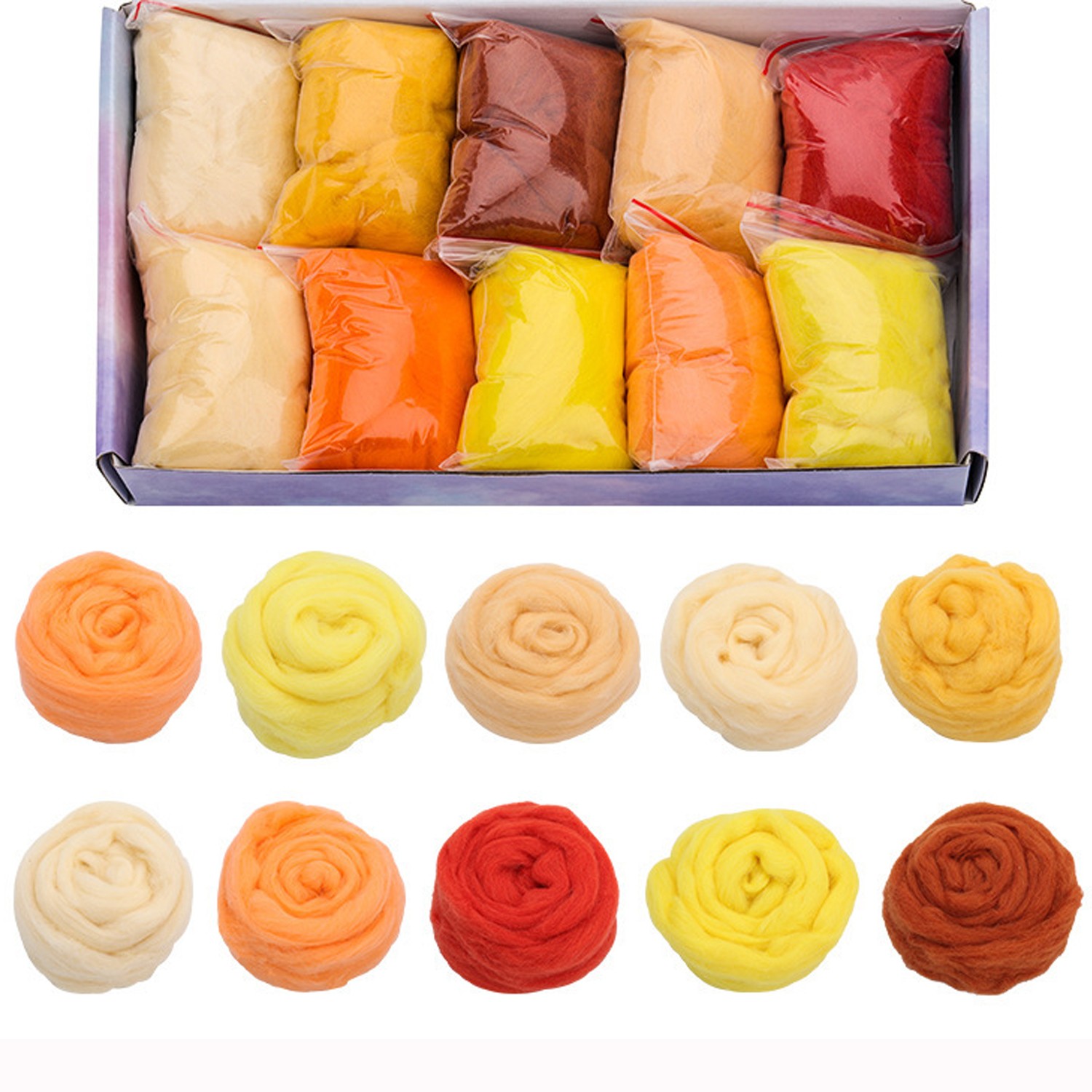 10Colors Needle Felting Fibre Wool Roving With Needle Felting Tool for DIY Craft