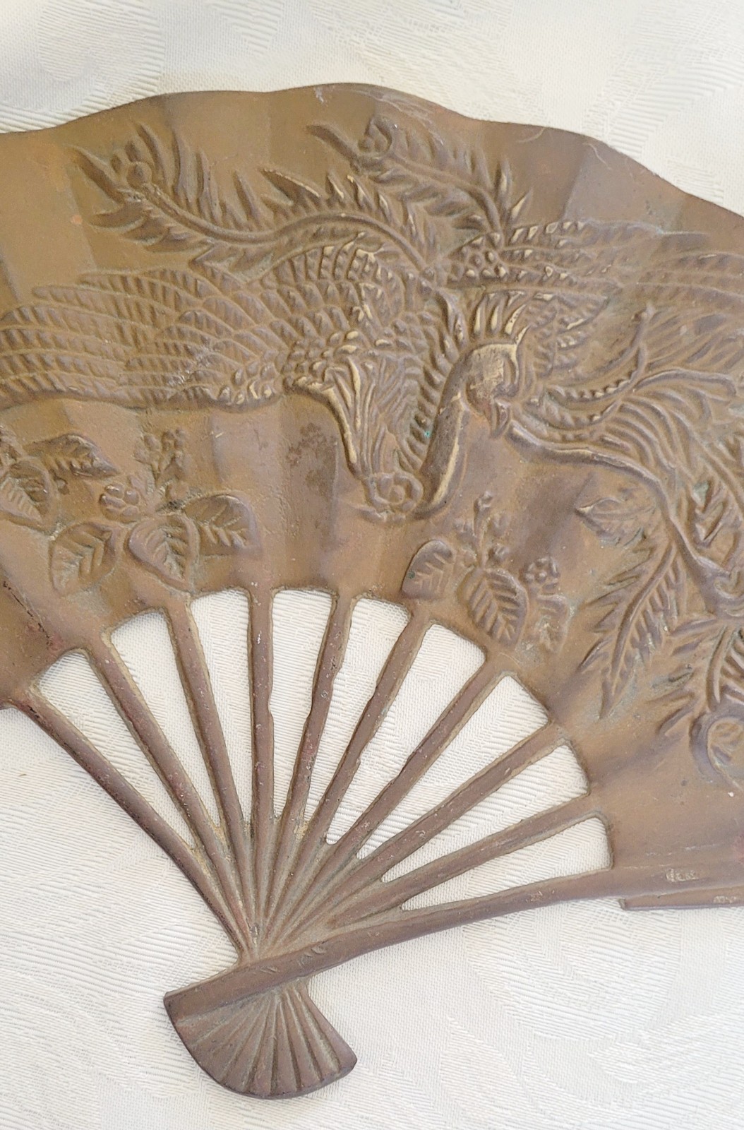 SOLID BRASS ASIAN ENGRAVED FAN….SOLID — 1980’s Mid Century