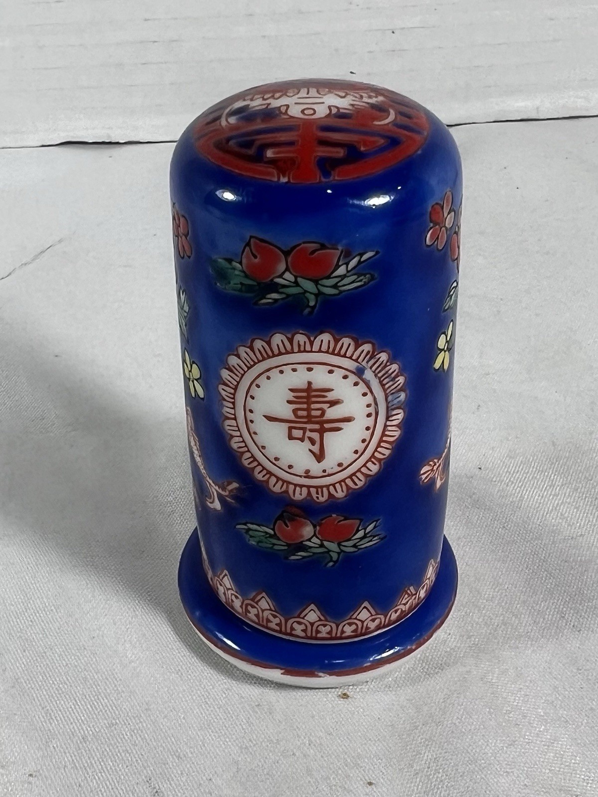 Vintage Chinese Blue & White Porcelain Toothpick Holder – Peonies & Fish – 3.5”