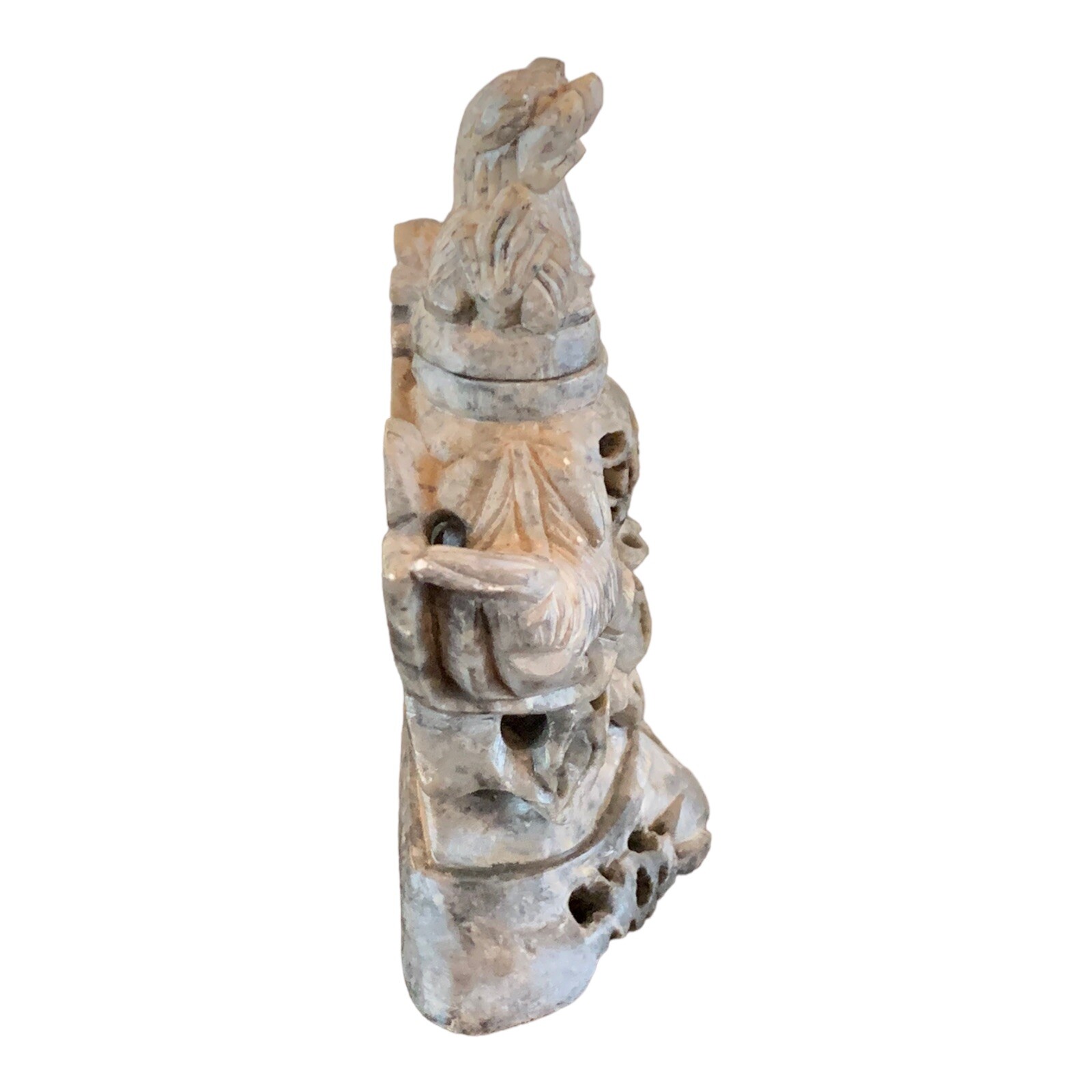 Chinese Hand Carved Soapstone Incense Burner Foo Dogs/Lions Vintage 4” X 4 1/2”