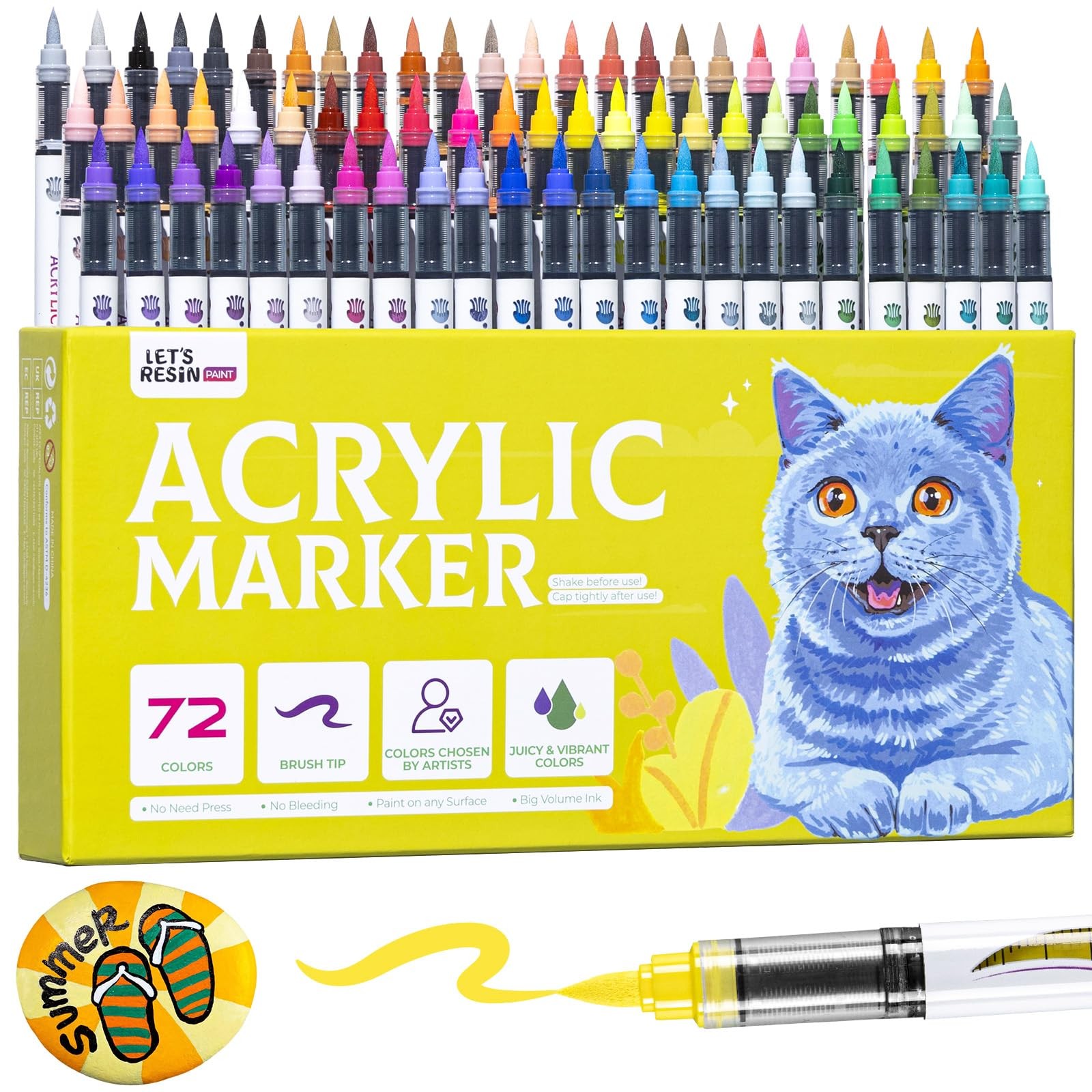 LET’S RESIN PAINT Acrylic Paint Markers Brush Tip 72 Colors,Automatic Ink Con…