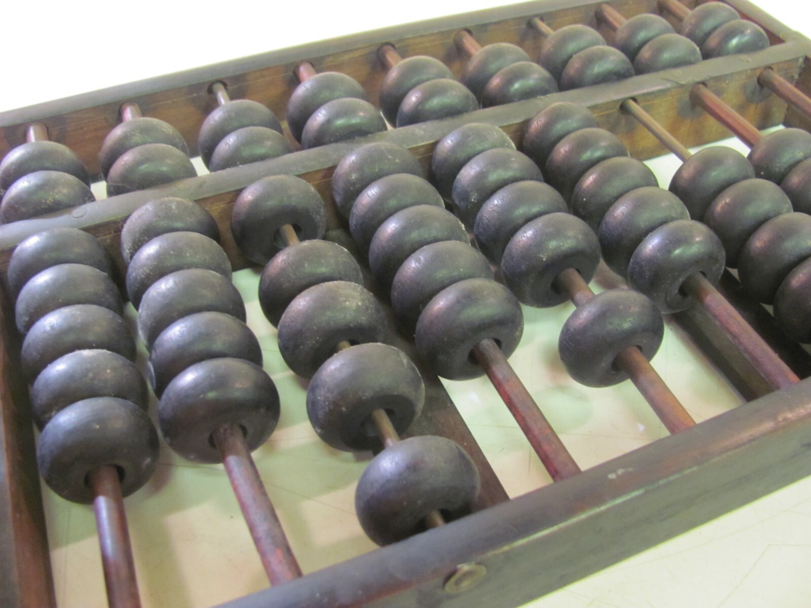 Wood & Brass Abacus Lotus Flower Type 9 Rods 63 Beads Original Antique NICE