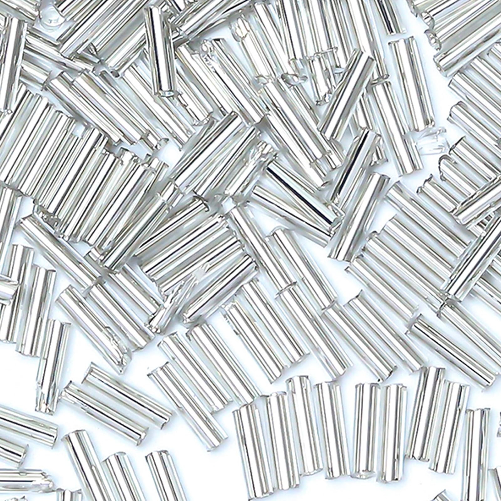 2000pcs Glass Bugle Beads, Tube Beads Bulk, Mini Long Tiny 2mm*6mm, Silver