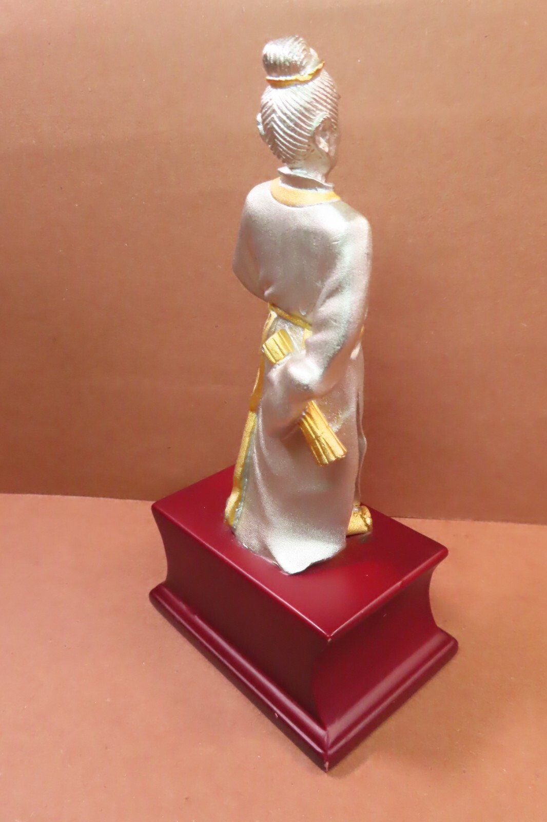 Chinese Asian Heavy Silver & Gold Metal Statue Sun Wu (Tzu) Military Figure 7″