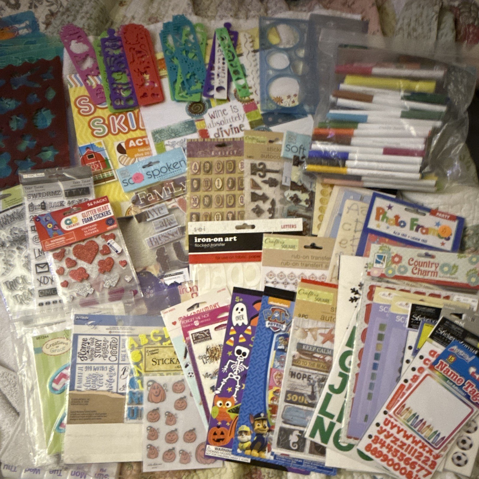 Mixed Lot 113 stickers ,Stencils,craft,￼ art, and office supply