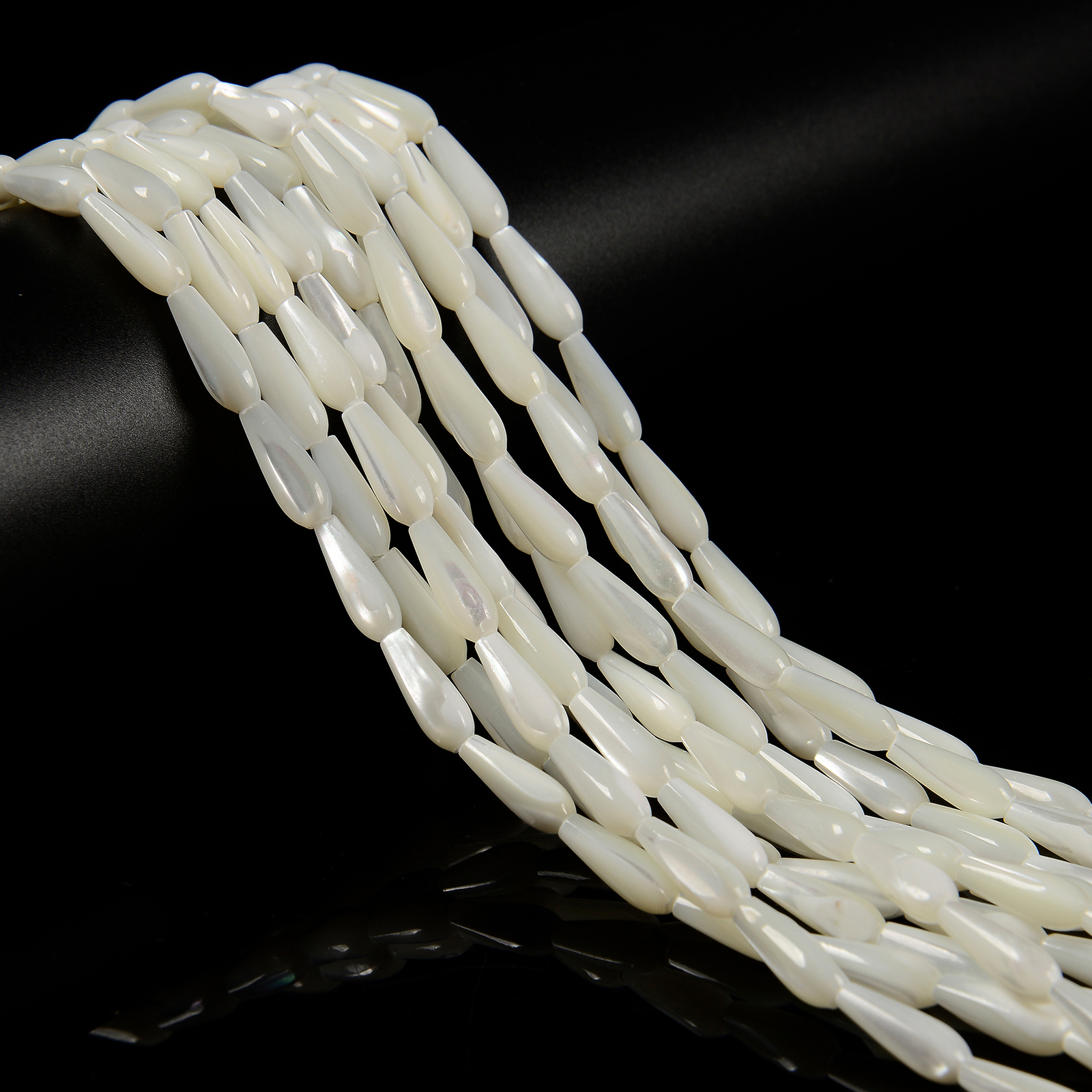 White Mother of Pearl MOP Shell Full Teardrop Shape Beads 5x15mm 15.5” Strand