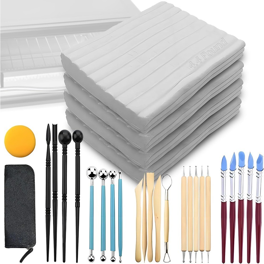 4.4LB White Oven Bake Polymer Clay Tools Brushes DIY Jewelry Sculpting Kit