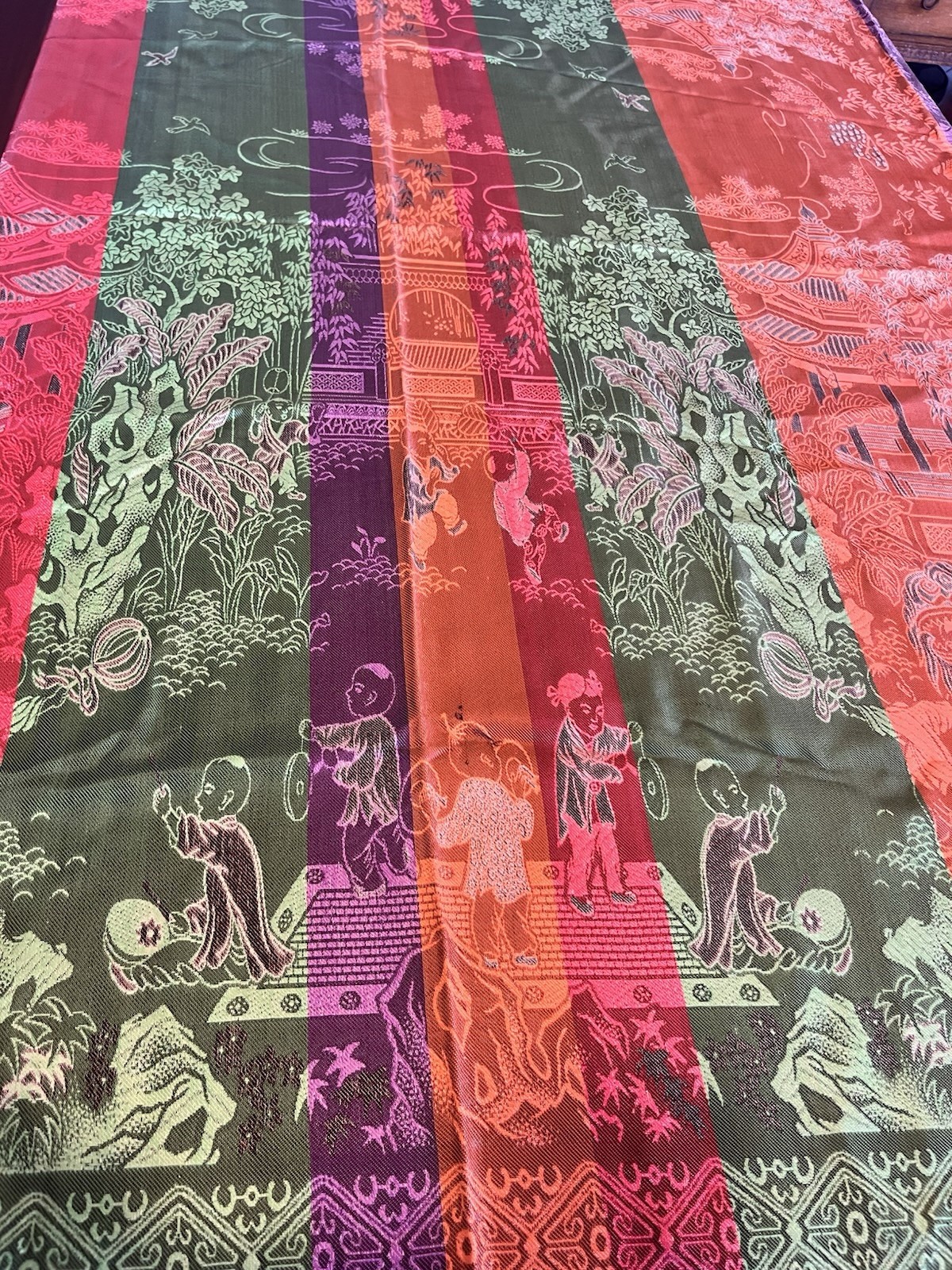 Vintage Large Chinese Silk Brocade Tablecloth Tapestry “Hundred Children” 82×86”