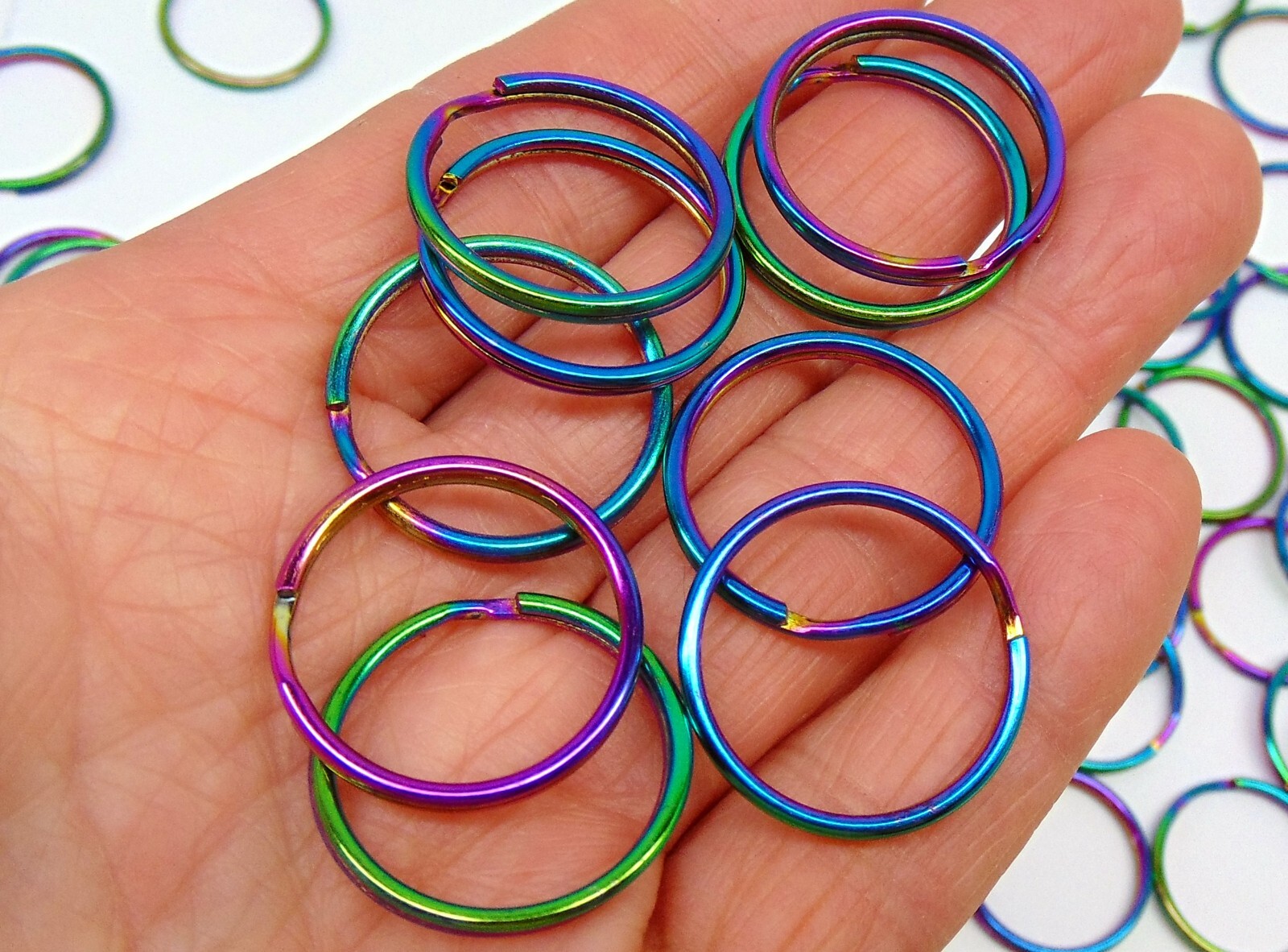 Iridescent Split Key Rings 25mm 1″ diameter Shimmery Rainbow Color Chroma