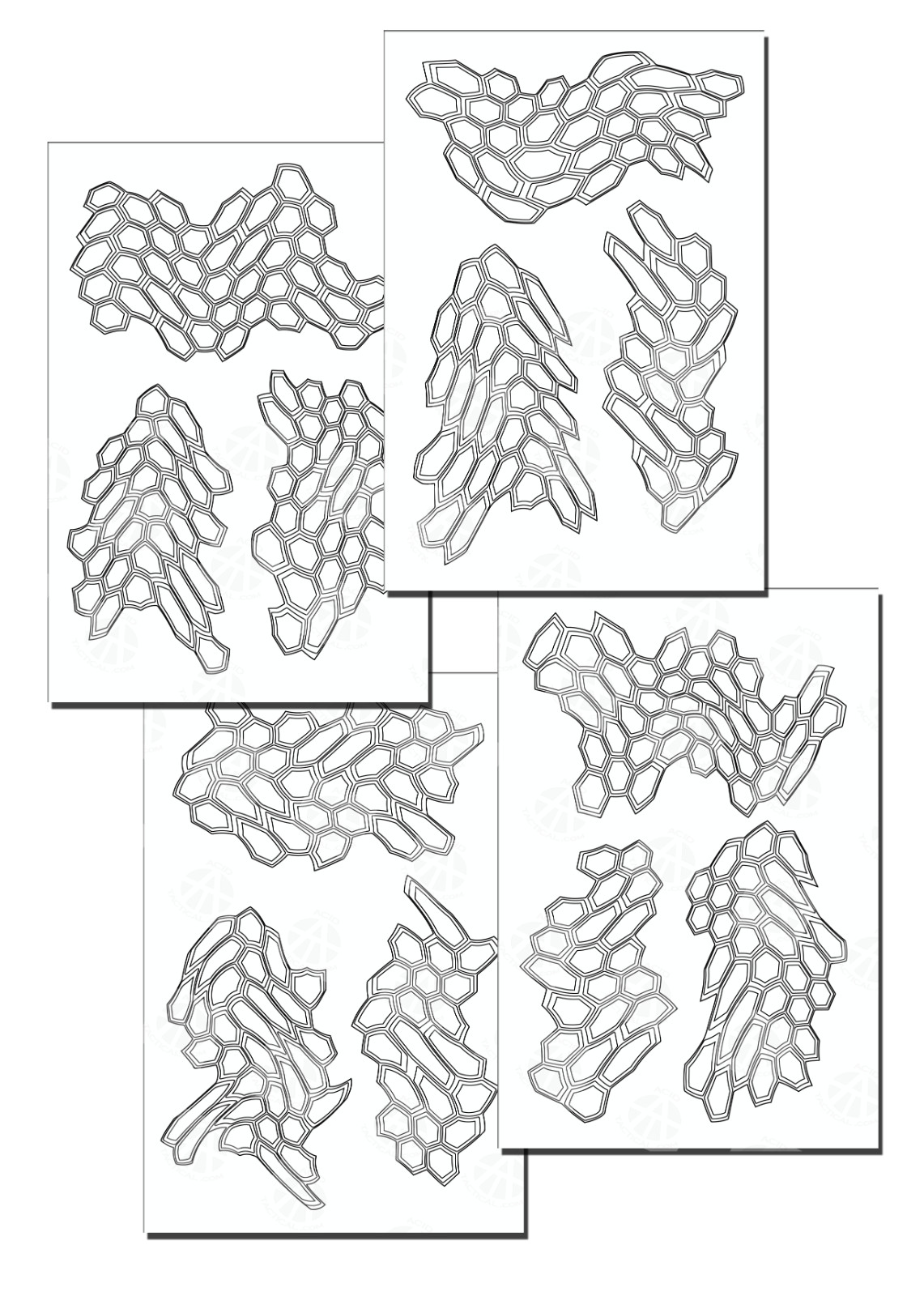 4PACK Camouflage EasyPeel Spray Paint Cerakote Camo Gun Stencil WARPED HONEYCOMB