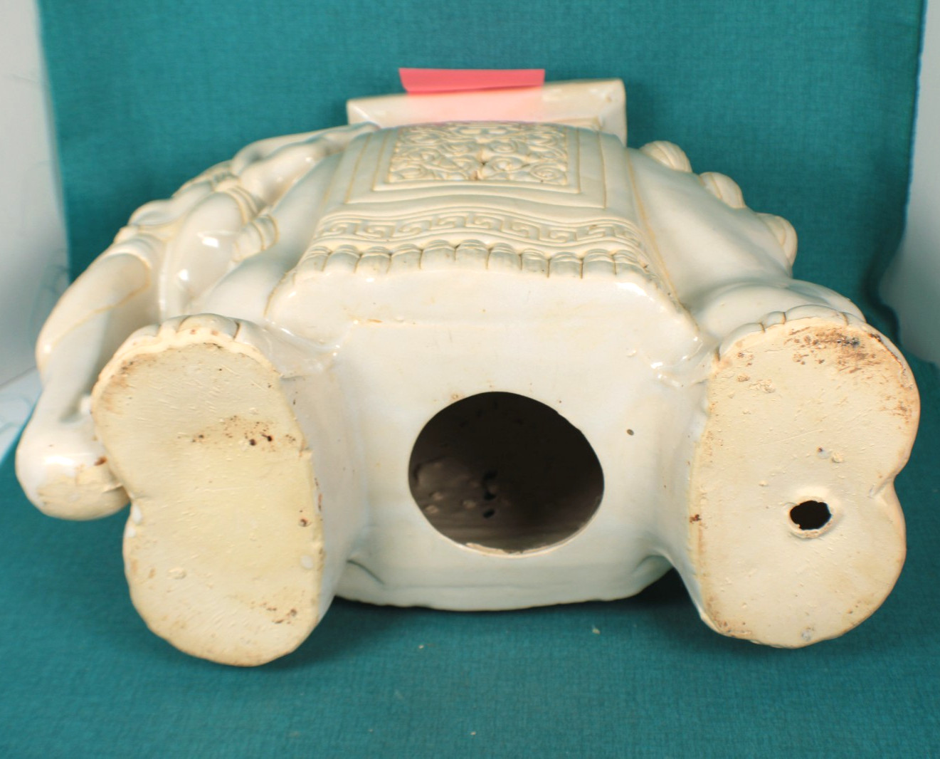 Mid Century Asian Style Ceramic Elephant Plant Stand Beige/ Off -White