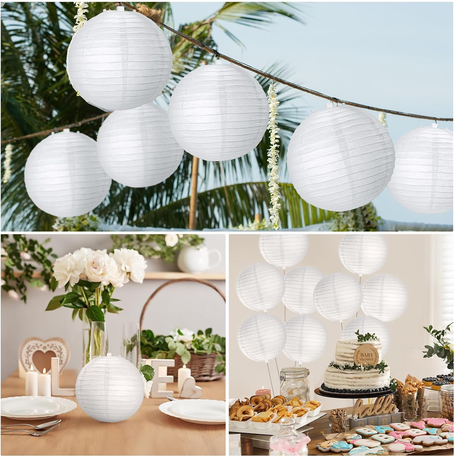 30 Pack White Chinese Japanese Paper Lanterns Decorative Hanging round Paper Lan