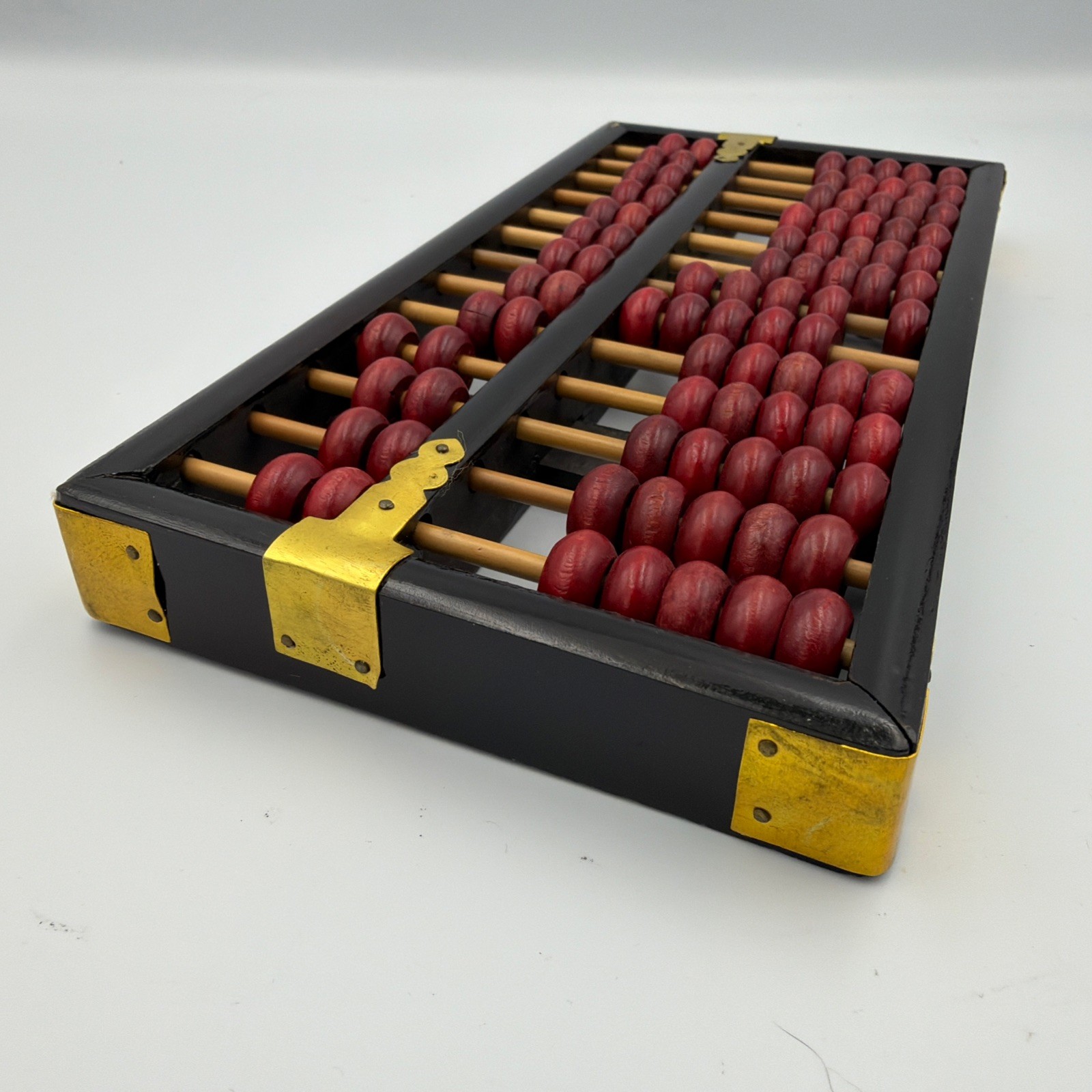Vintage Chinese Abacus Lotus Flower Brand Wood Brass 13 Rows 91 Beads Black