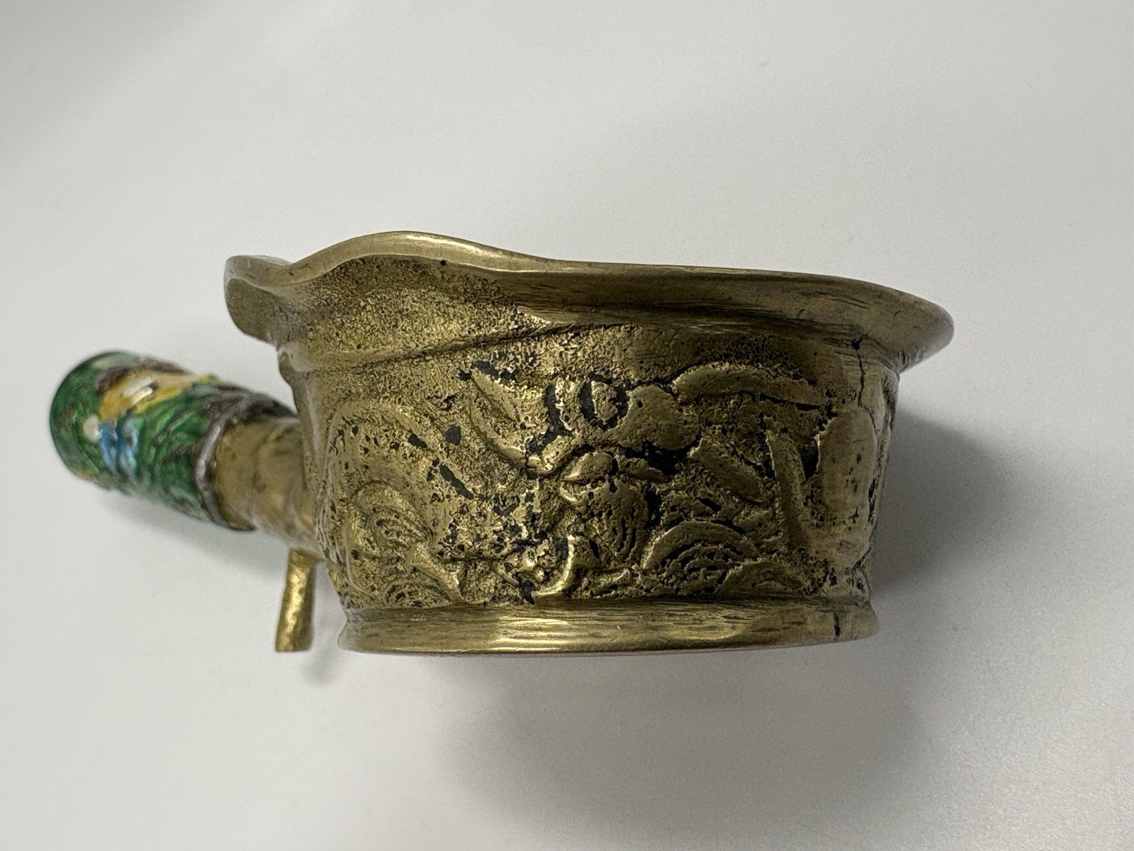 Vintage Chinese silk iron or coal iron with Cloisonné enamel handle