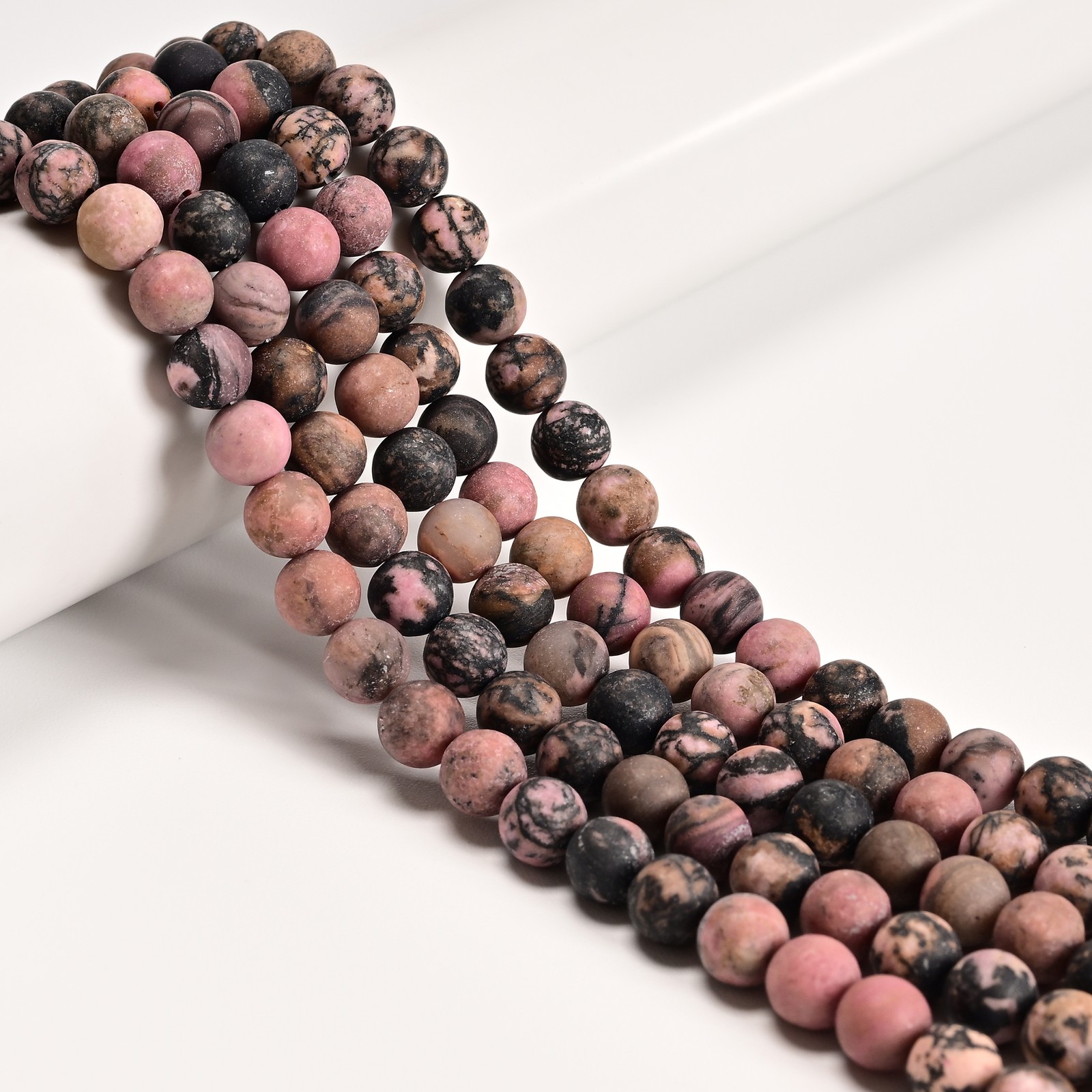 2.0mm Hole Rhodonite Matte Round Beads 8mm 10mm 15.5″ Strand