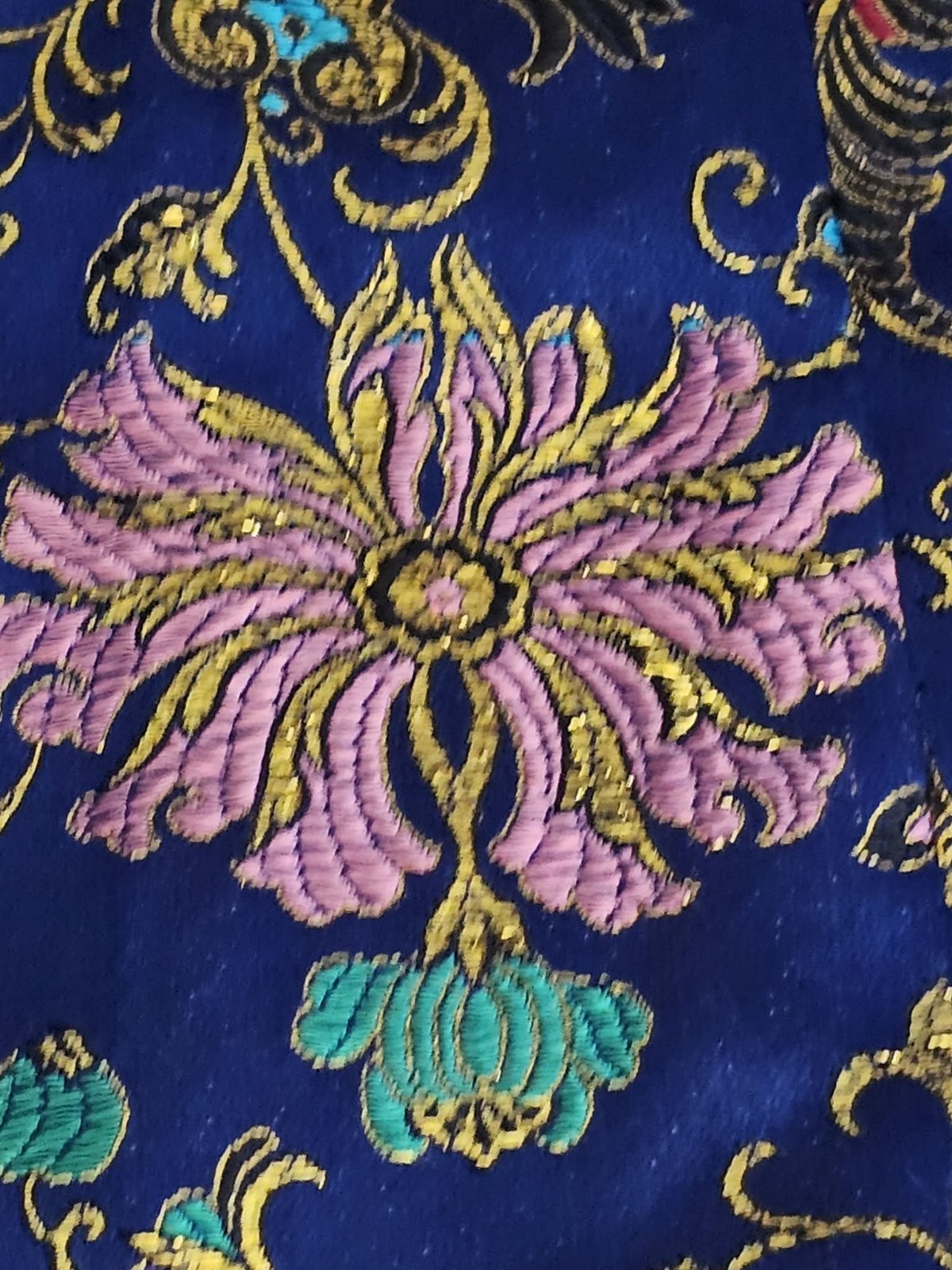 Chinese Qing Dynasty? Embroidered Silk Floral Robe Metallic Trim Reproduction?